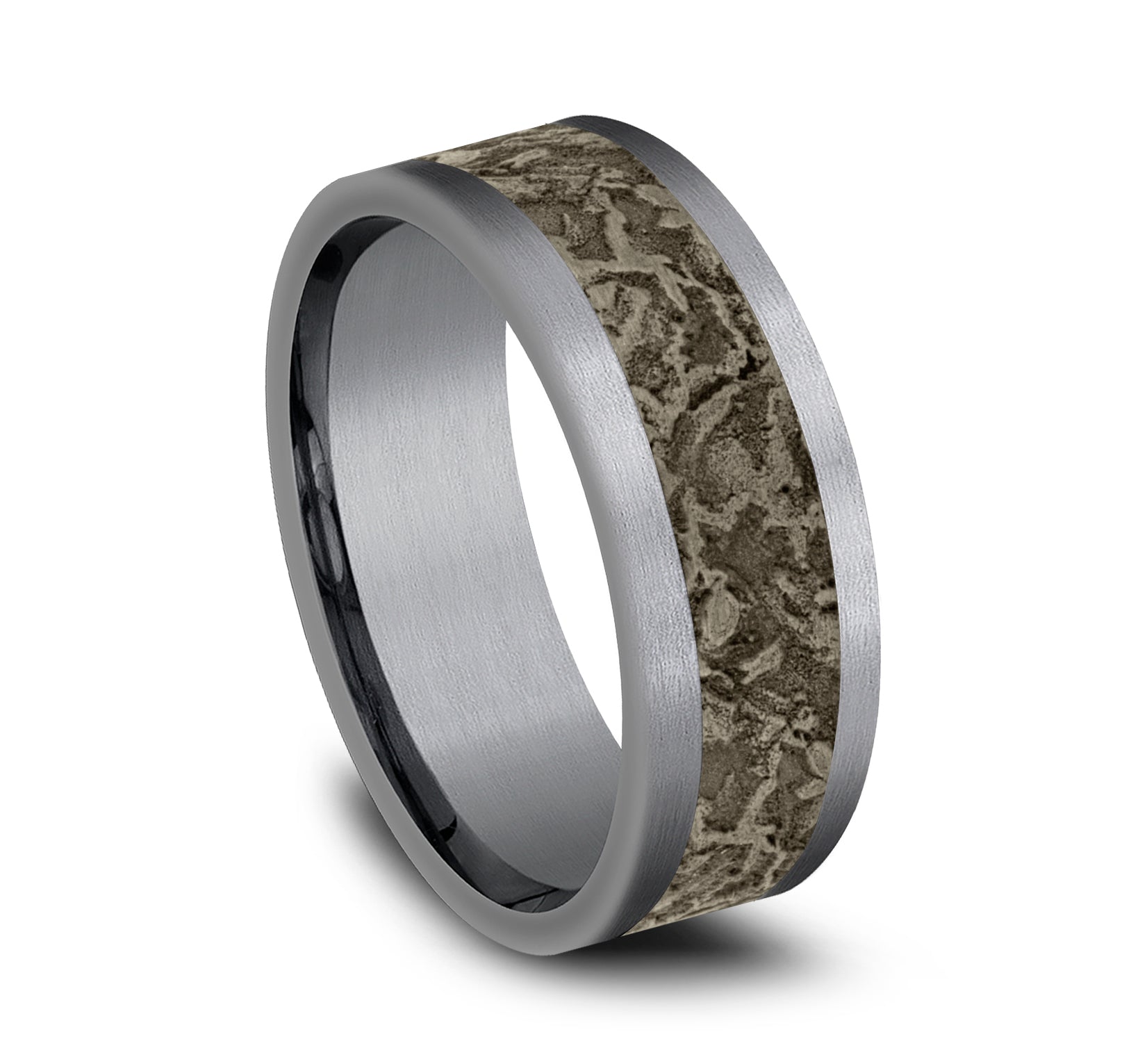 THE EASEL 8mm, Comfort fit, Grey Tantalum and Bronze, Splatter patterned center, straight edges