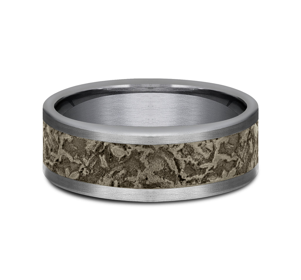 THE EASEL 8mm, Comfort fit, Grey Tantalum and Bronze, Splatter patterned center, straight edges