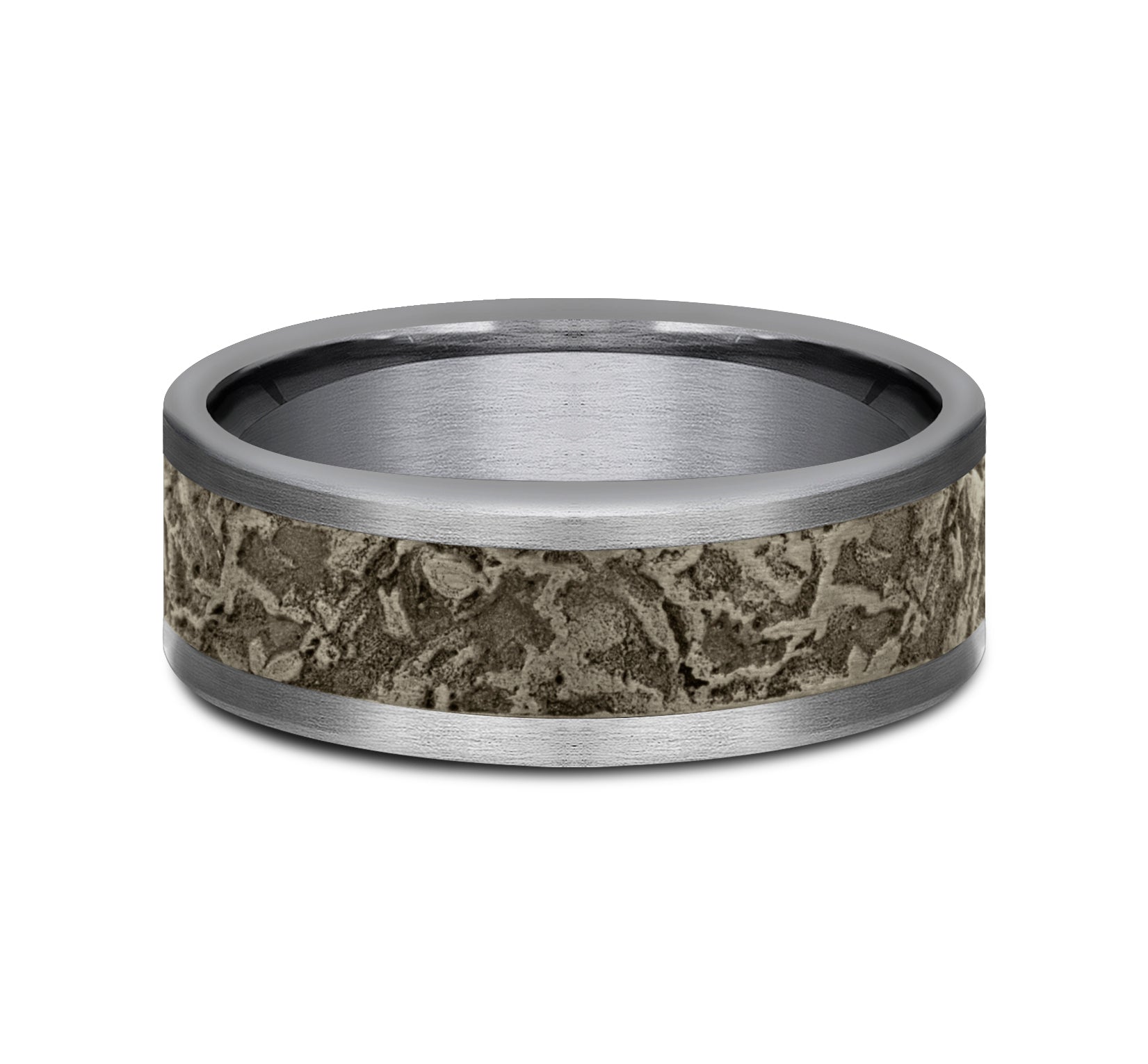 THE EASEL 8mm, Comfort fit, Grey Tantalum and Bronze, Splatter patterned center, straight edges