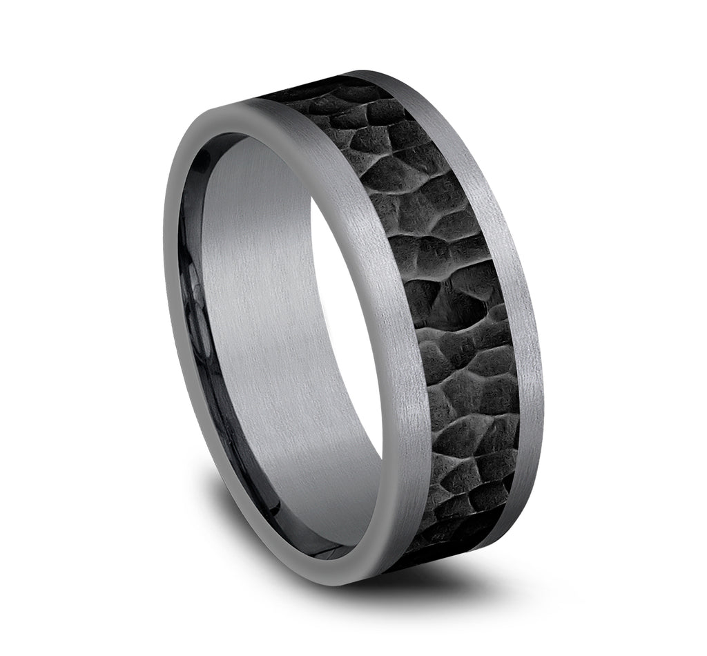 THE TURNER 8mm, Comfort fit, Grey Tantalum and Black Titanium, Hammered center, straight edges