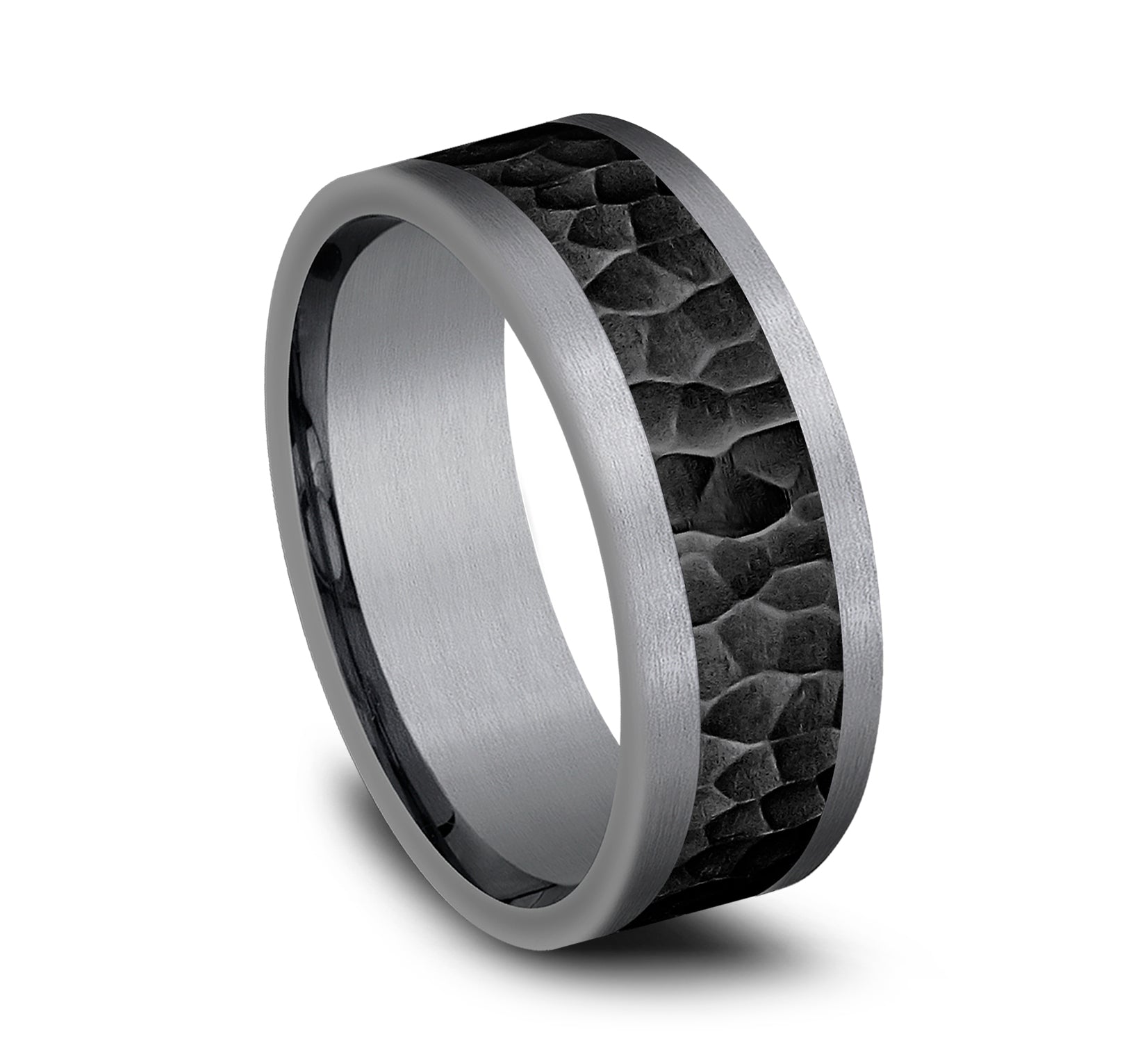 THE TURNER 8mm, Comfort fit, Grey Tantalum and Black Titanium, Hammered center, straight edges
