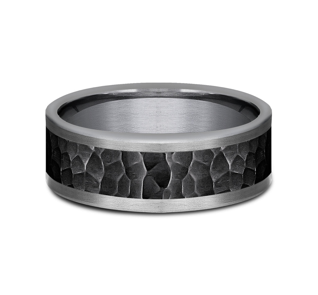 THE TURNER 8mm, Comfort fit, Grey Tantalum and Black Titanium, Hammered center, straight edges