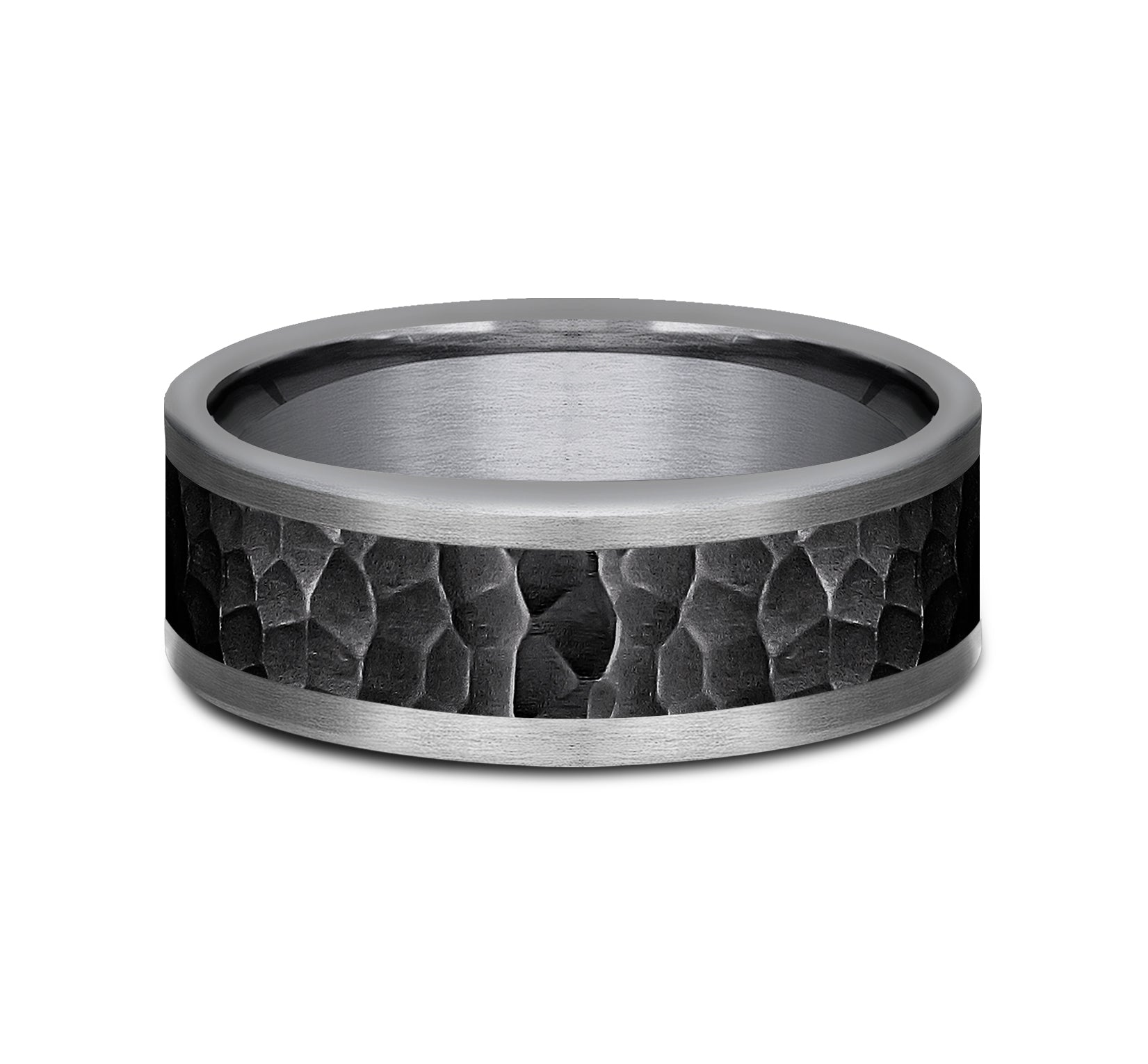 THE TURNER 8mm, Comfort fit, Grey Tantalum and Black Titanium, Hammered center, straight edges