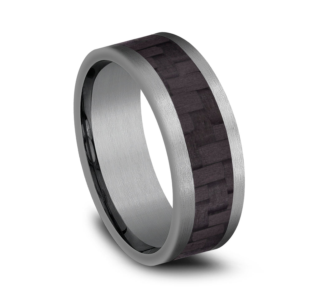 THE SENNA 8mm, Comfort fit, Grey Tantalum and Black Carbon Fiber, Twilled Carbon Fiber pattern, straight edges