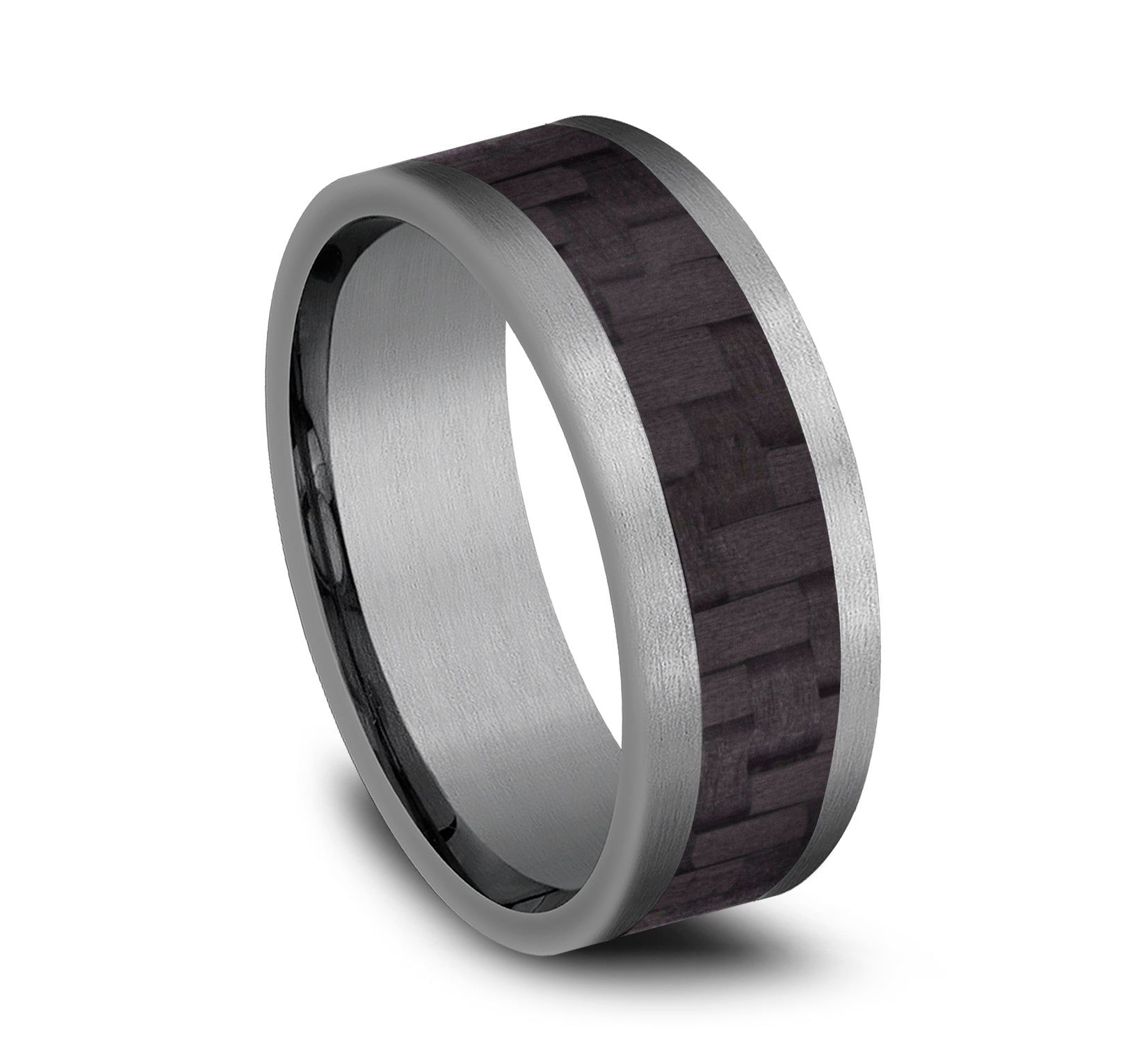 THE SENNA 8mm, Comfort fit, Grey Tantalum and Black Carbon Fiber, Twilled Carbon Fiber pattern, straight edges