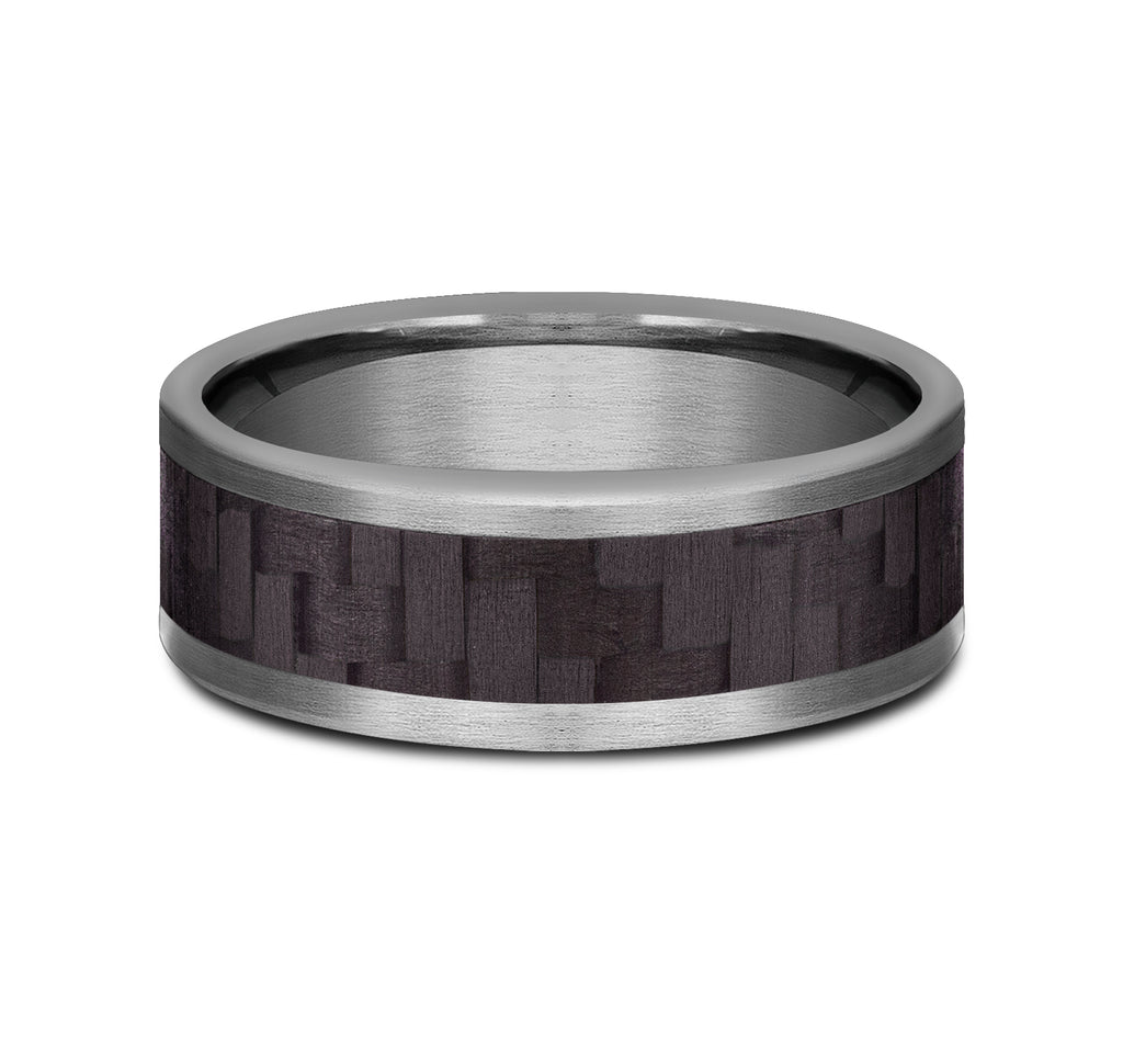 THE SENNA 8mm, Comfort fit, Grey Tantalum and Black Carbon Fiber, Twilled Carbon Fiber pattern, straight edges
