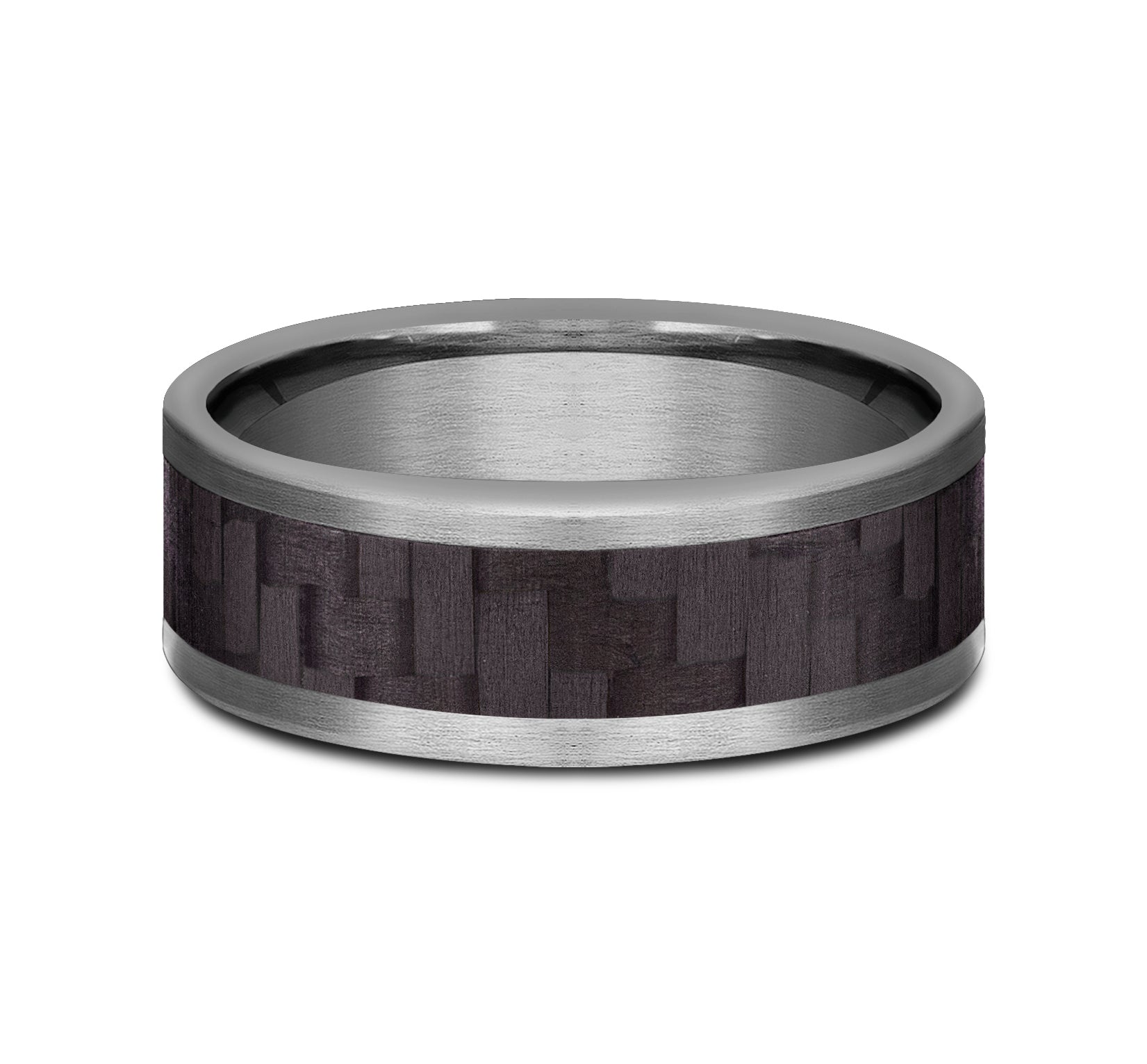 THE SENNA 8mm, Comfort fit, Grey Tantalum and Black Carbon Fiber, Twilled Carbon Fiber pattern, straight edges