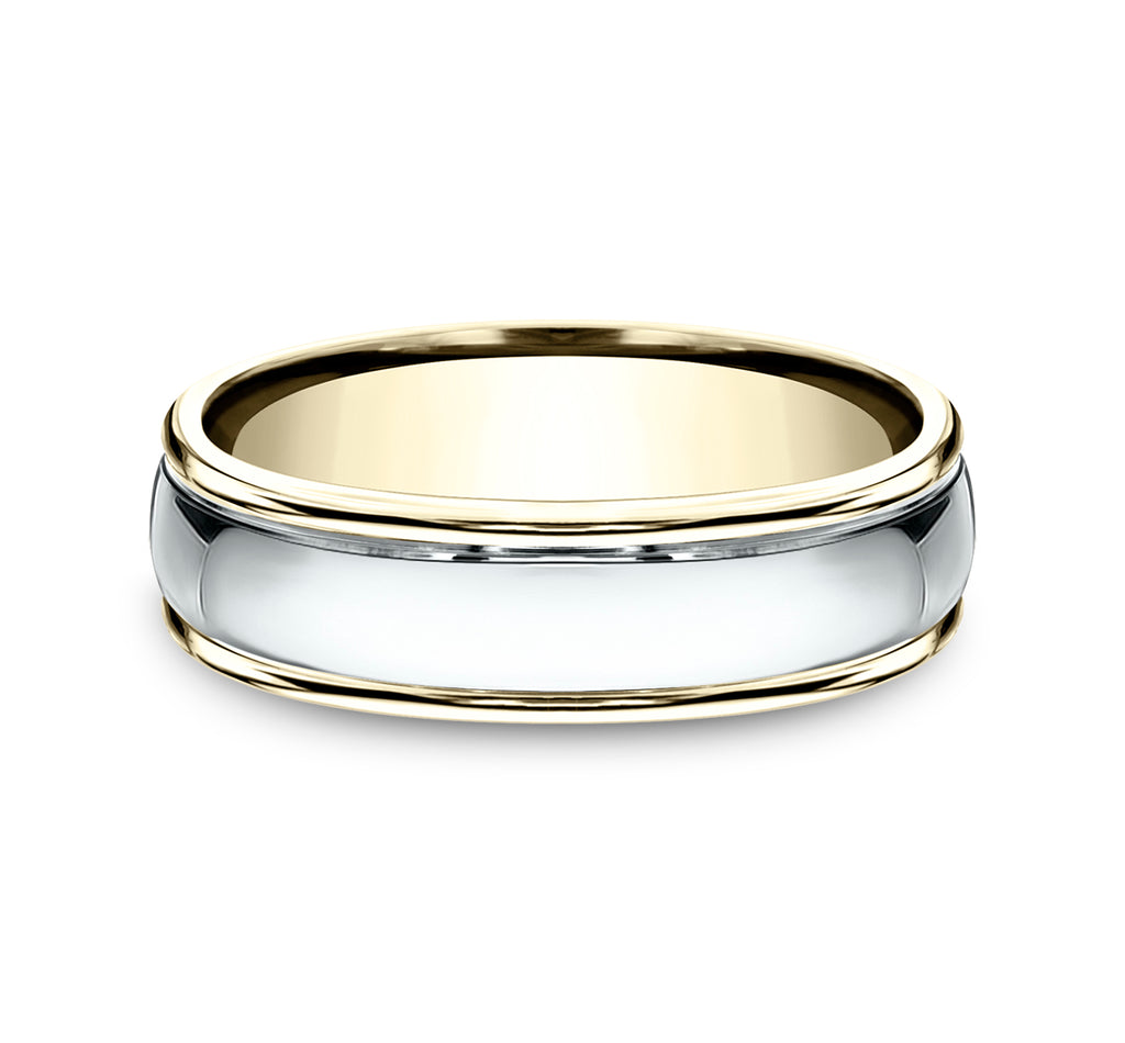 THE CAPTAIN 6mm, Comfort fit, 14K Yellow and White Gold, Polished finish center, polished round edges