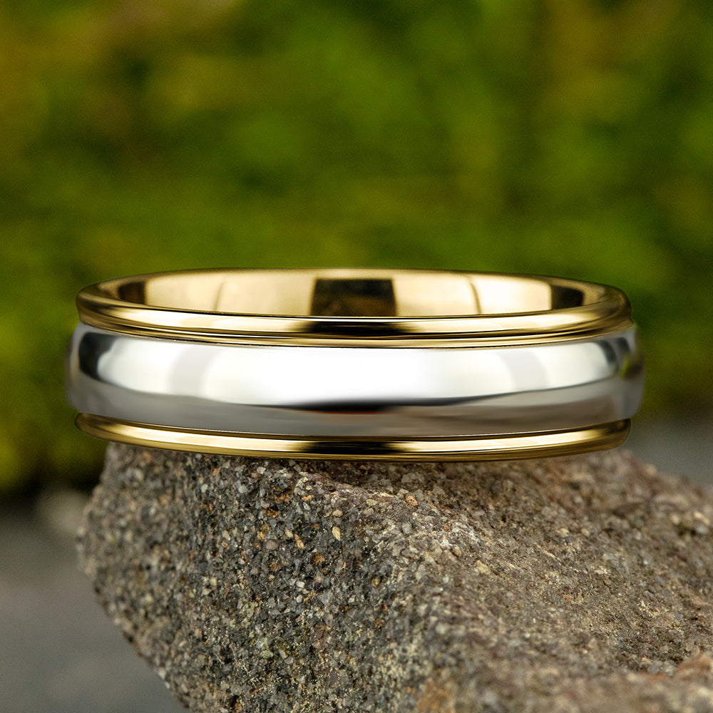THE CAPTAIN 6mm, Comfort fit, 14K Yellow and White Gold, Polished finish center, polished round edges