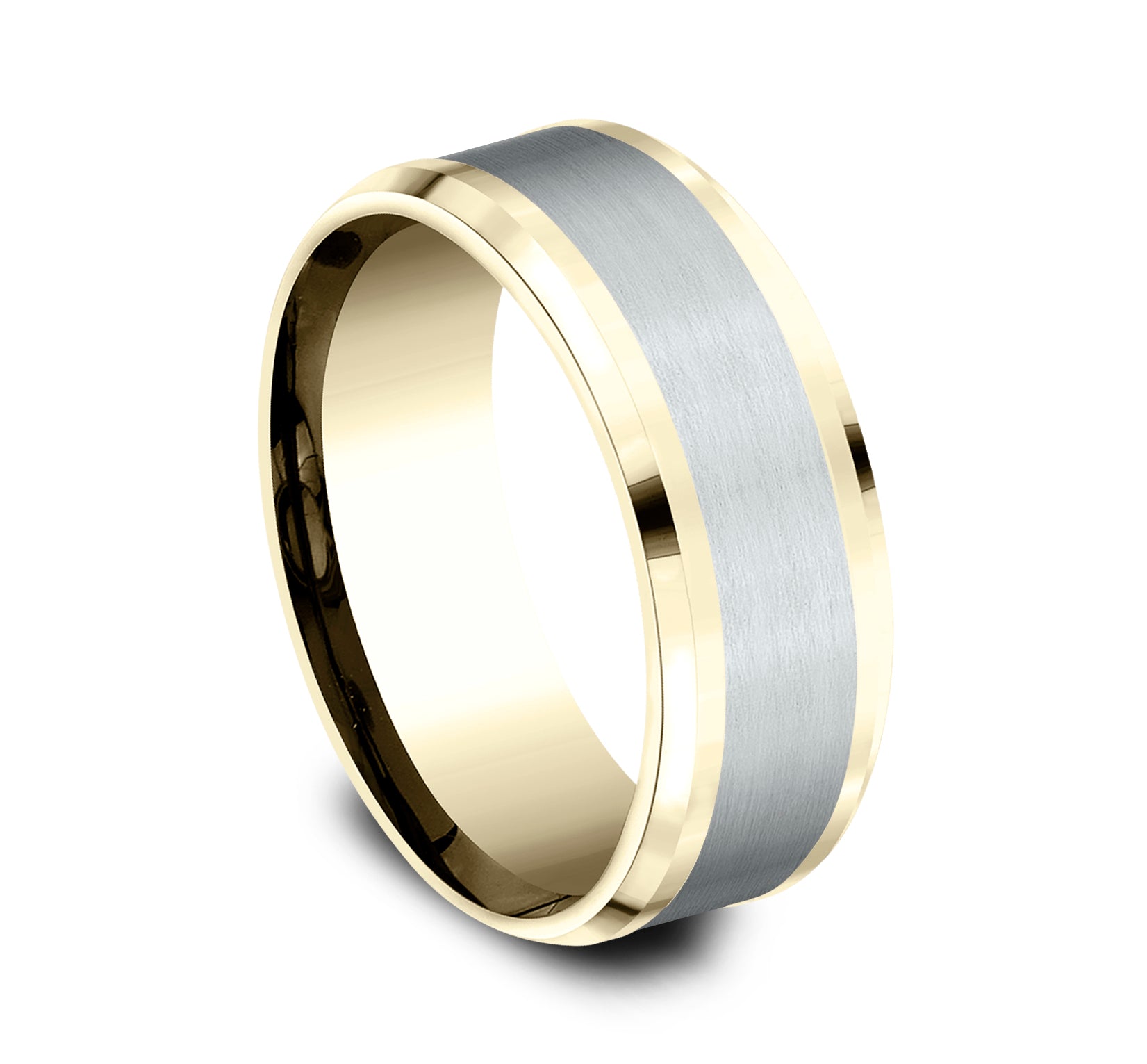 THE DUKE 8mm, Comfort fit, 14K Yellow and White Gold, Satin center, polished bevel edges