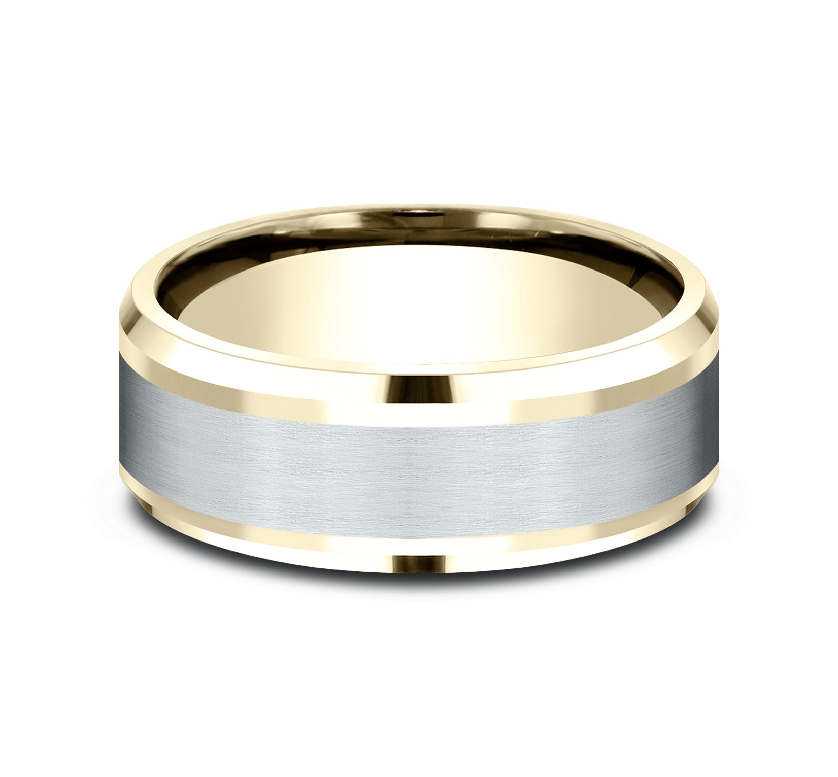 THE DUKE 8mm, Comfort fit, 14K Yellow and White Gold, Satin center, polished bevel edges