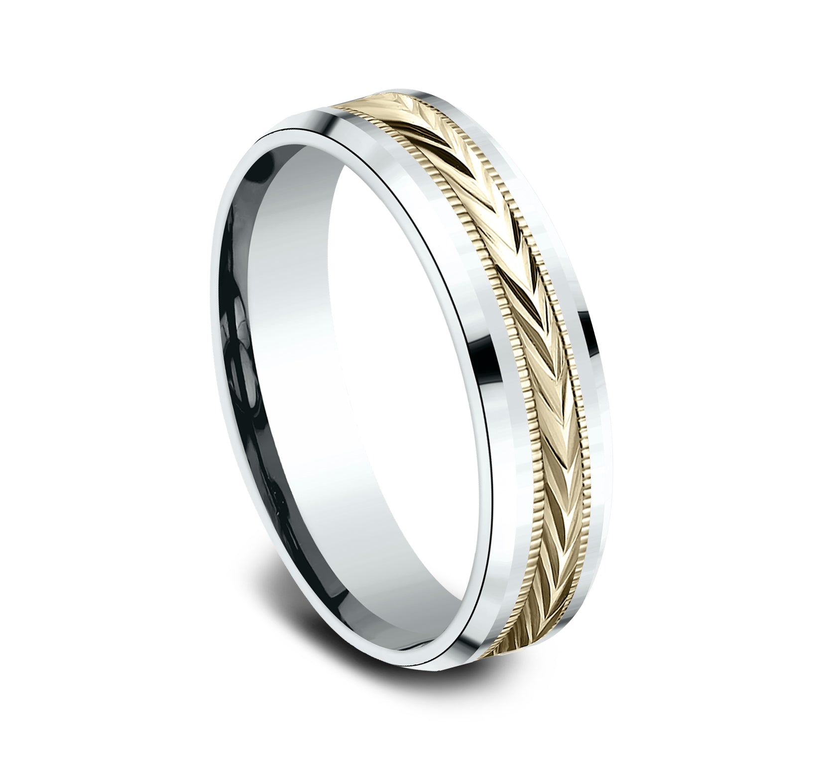 THE ELECTOR 6mm, Comfort fit, 14K White and Yellow Gold, Wheat pattern with milgrain detail, polished bevel edges