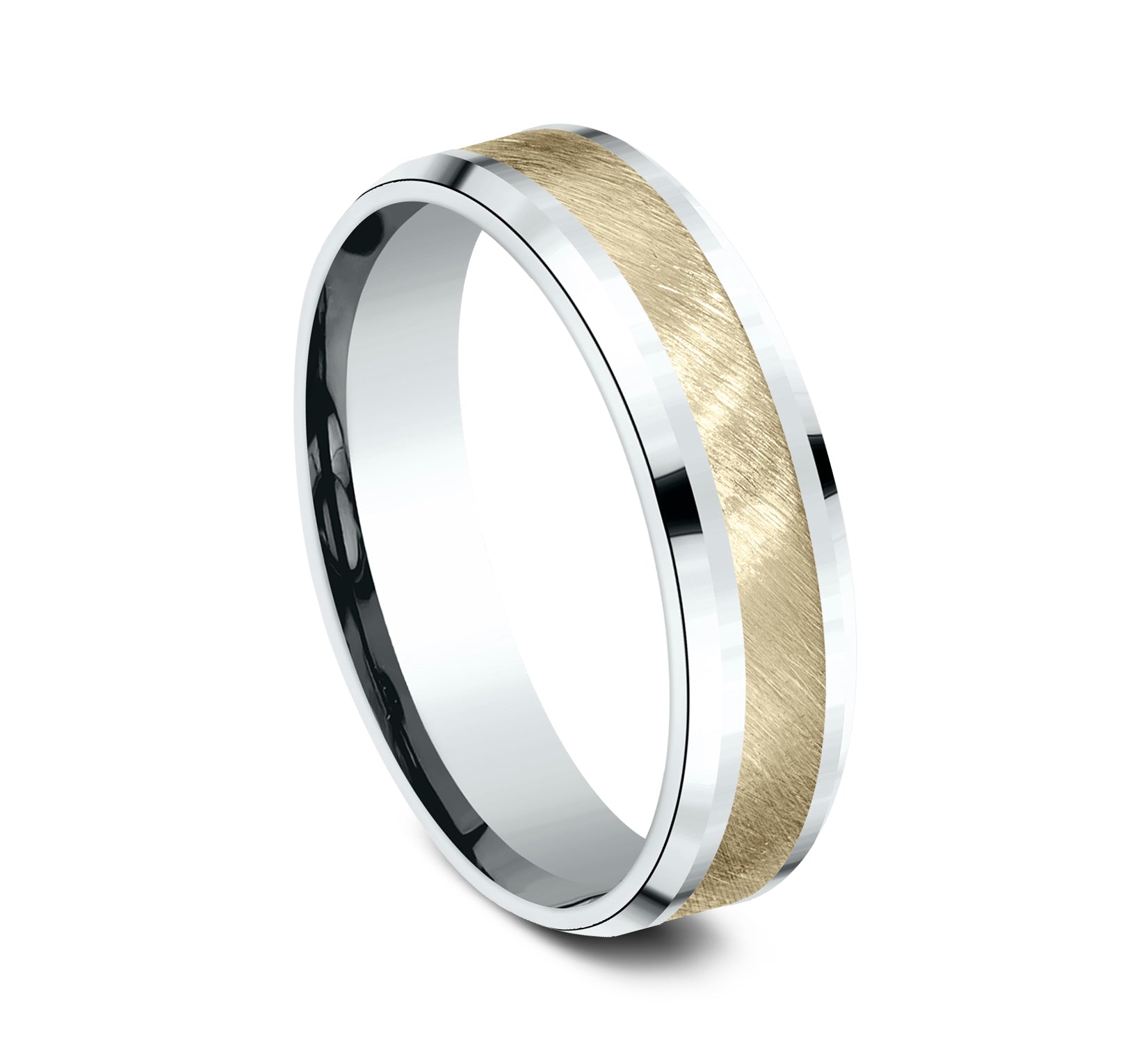 THE CAESAR 6mm, Comfort fit, 14K White and Yellow Gold, Diagonal satin finish, polished bevel edges