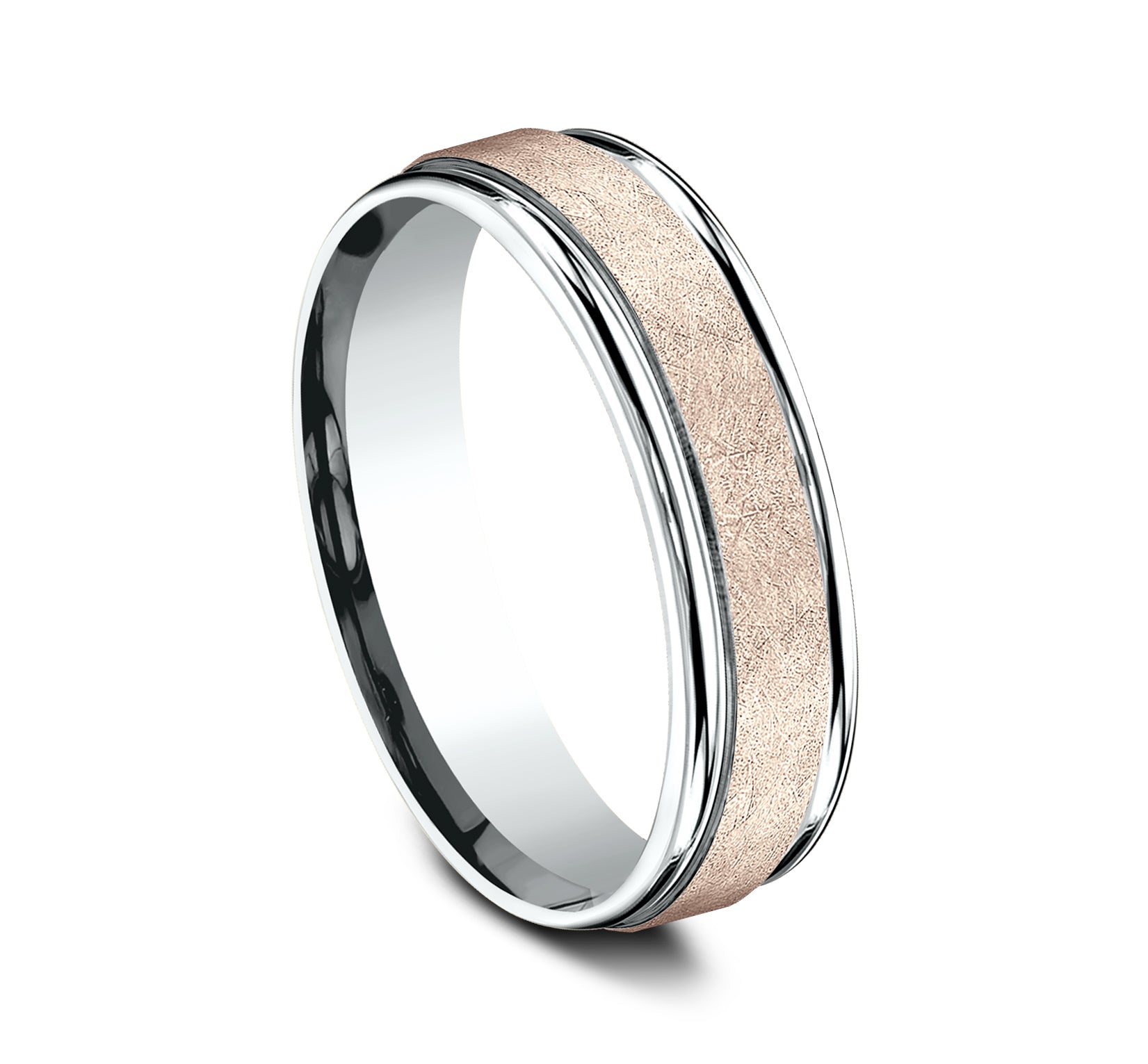 THE VOLTAIRE 6mm, Comfort fit, 14K White and Rose Gold, Swirl finish, polished round edges