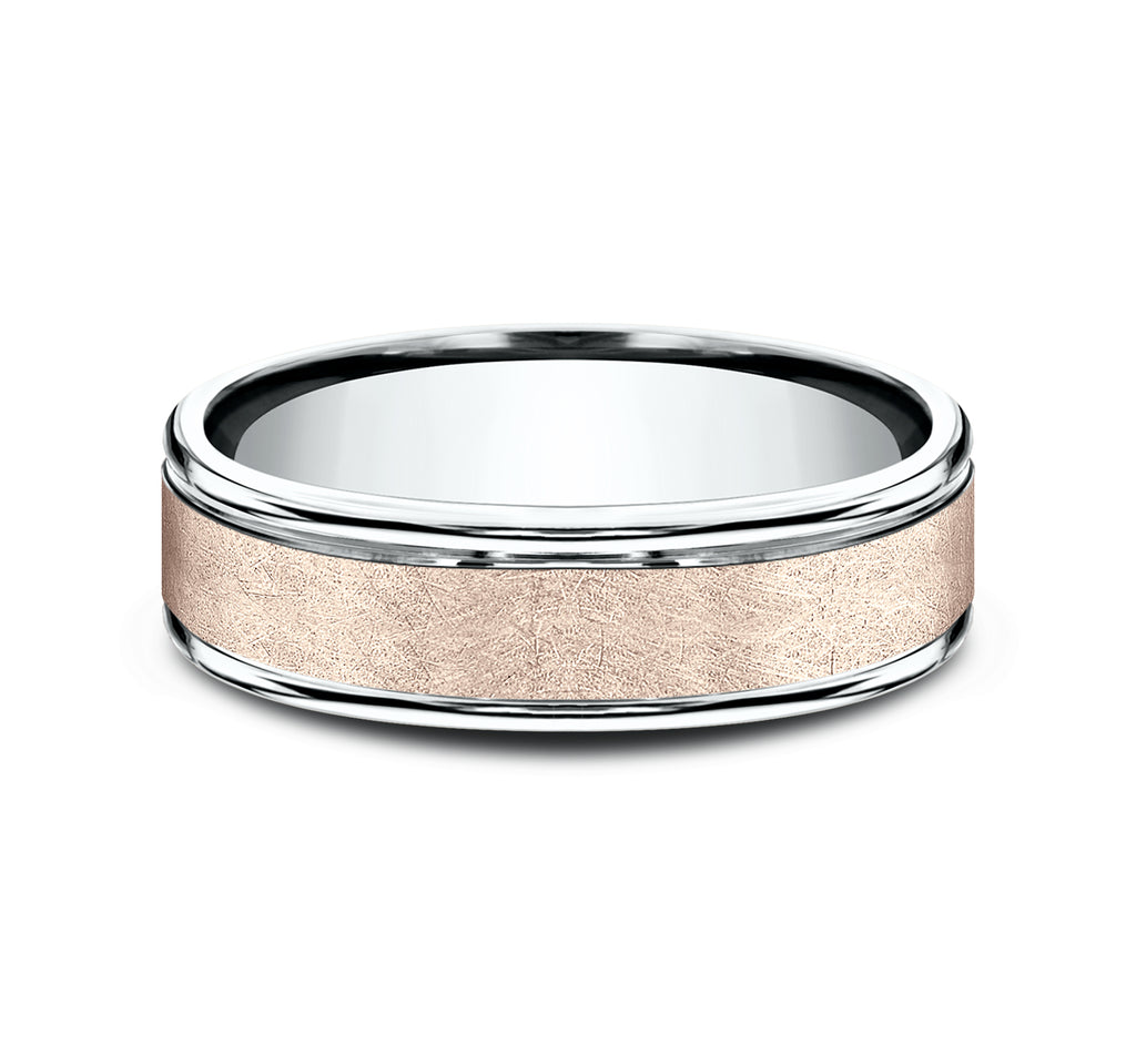 THE VOLTAIRE 6mm, Comfort fit, 14K White and Rose Gold, Swirl finish, polished round edges