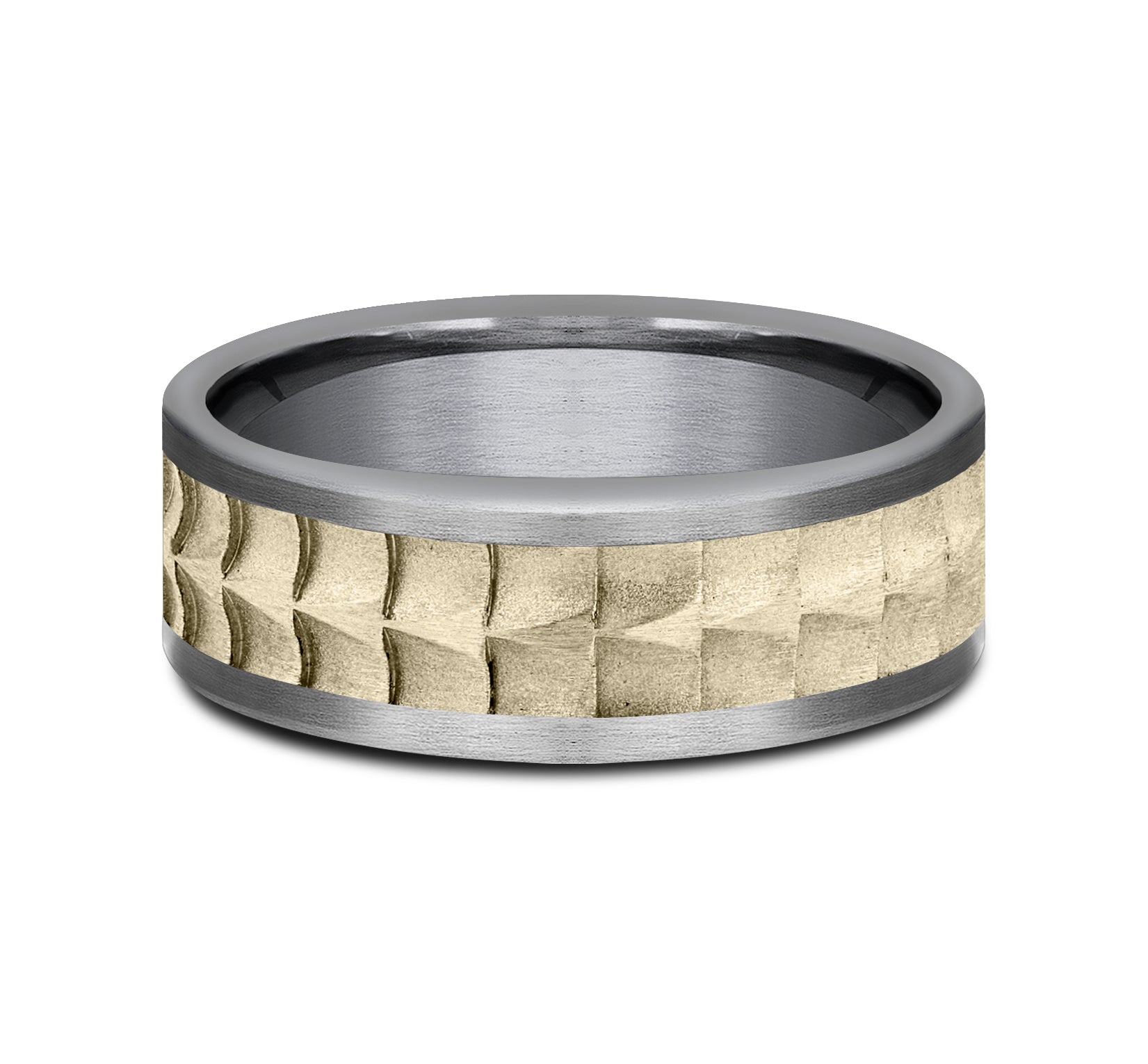 THE DUNDEE 8mm, Comfort fit, Grey Tantalum and 14K Yellow Gold, Crocodile skin patterned center