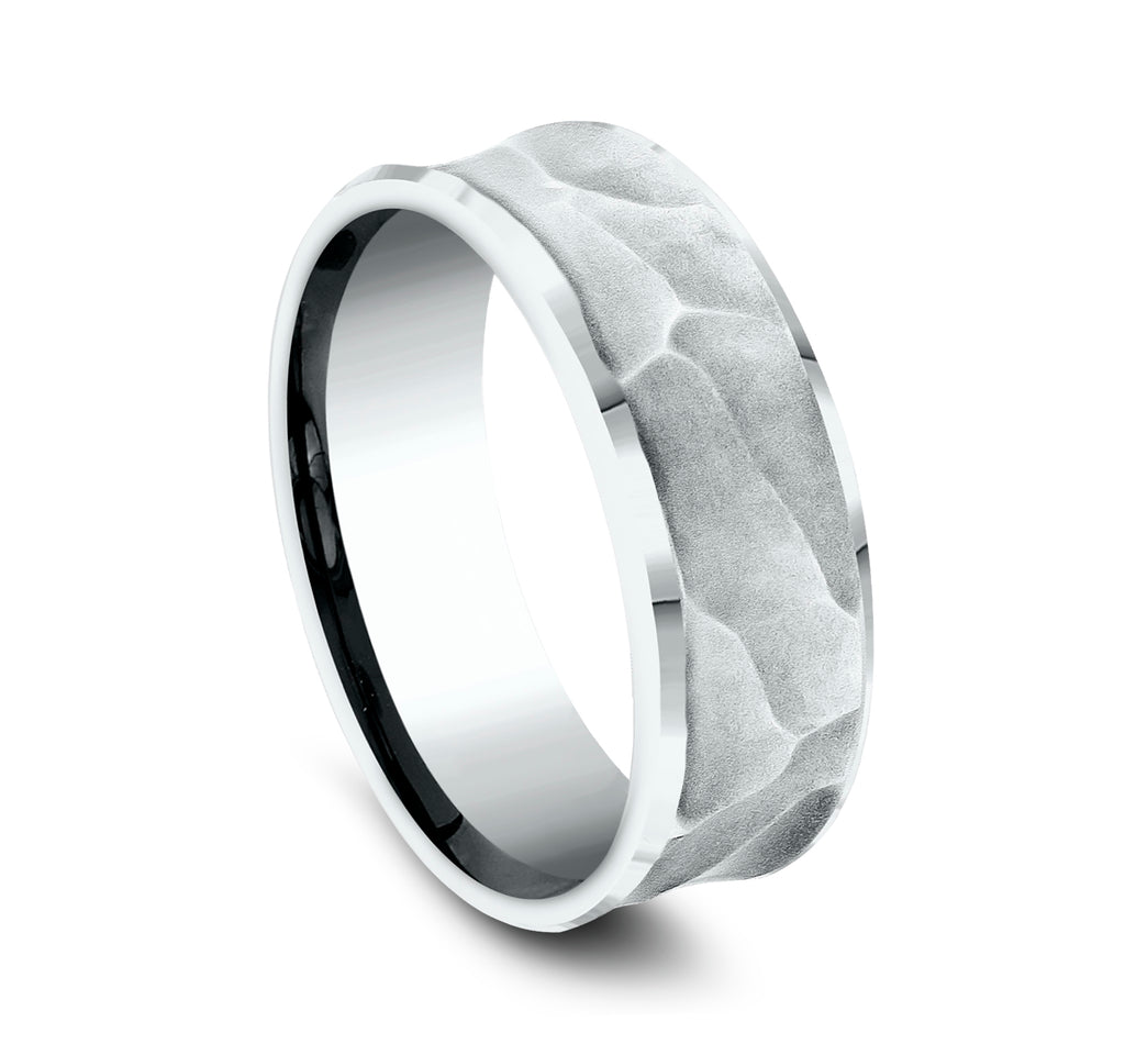 THE PHARAOH 8mm, Comfort fit, 14K White Gold, Wrinkled papyrus finish, polished bevel edges