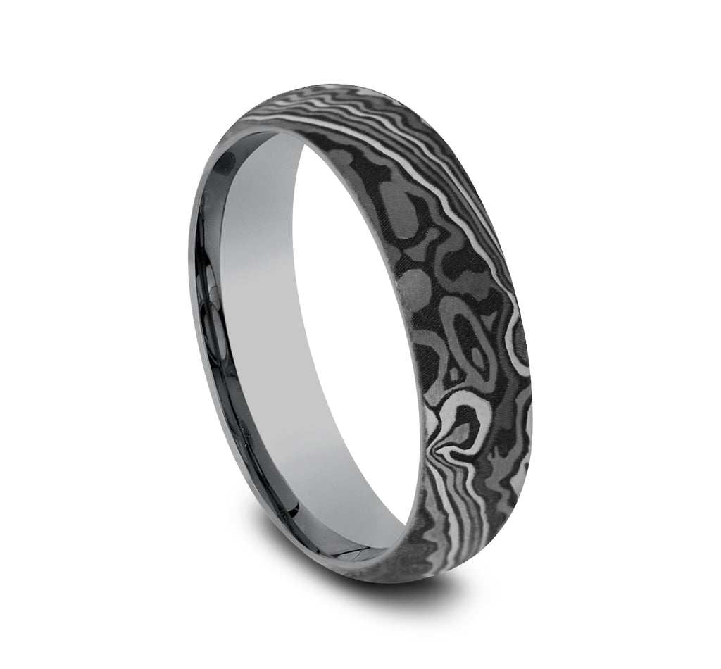 THE ACID ETCH 6mm, Comfort fit, Grey Tantalum, Unique Tamascus design