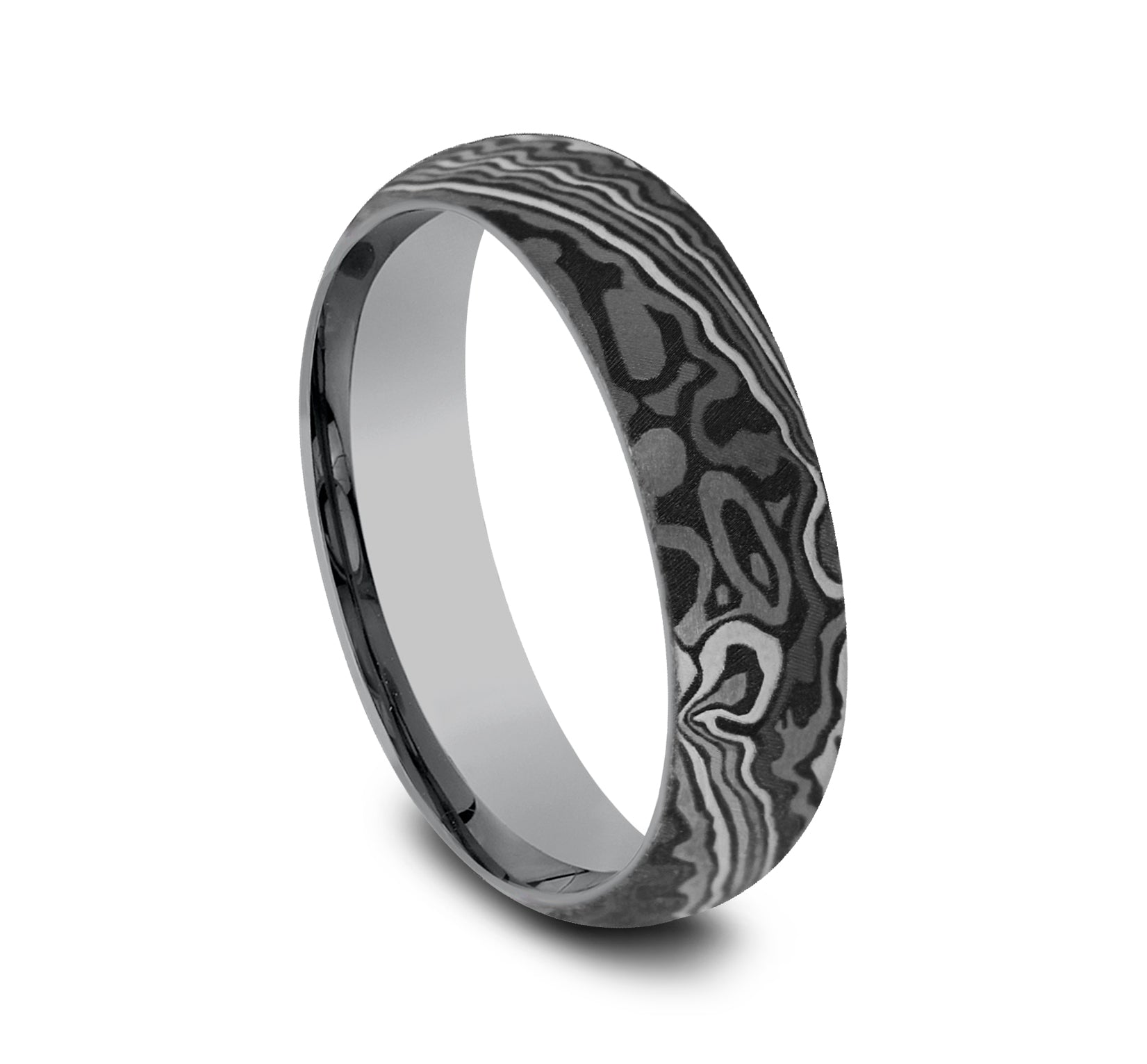 THE ACID ETCH 6mm, Comfort fit, Grey Tantalum, Unique Tamascus design