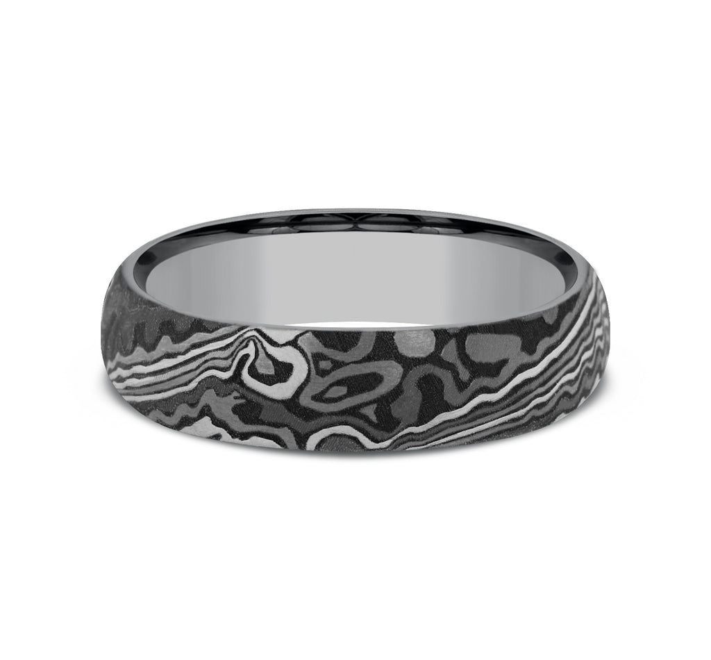 THE ACID ETCH 6mm, Comfort fit, Grey Tantalum, Unique Tamascus design