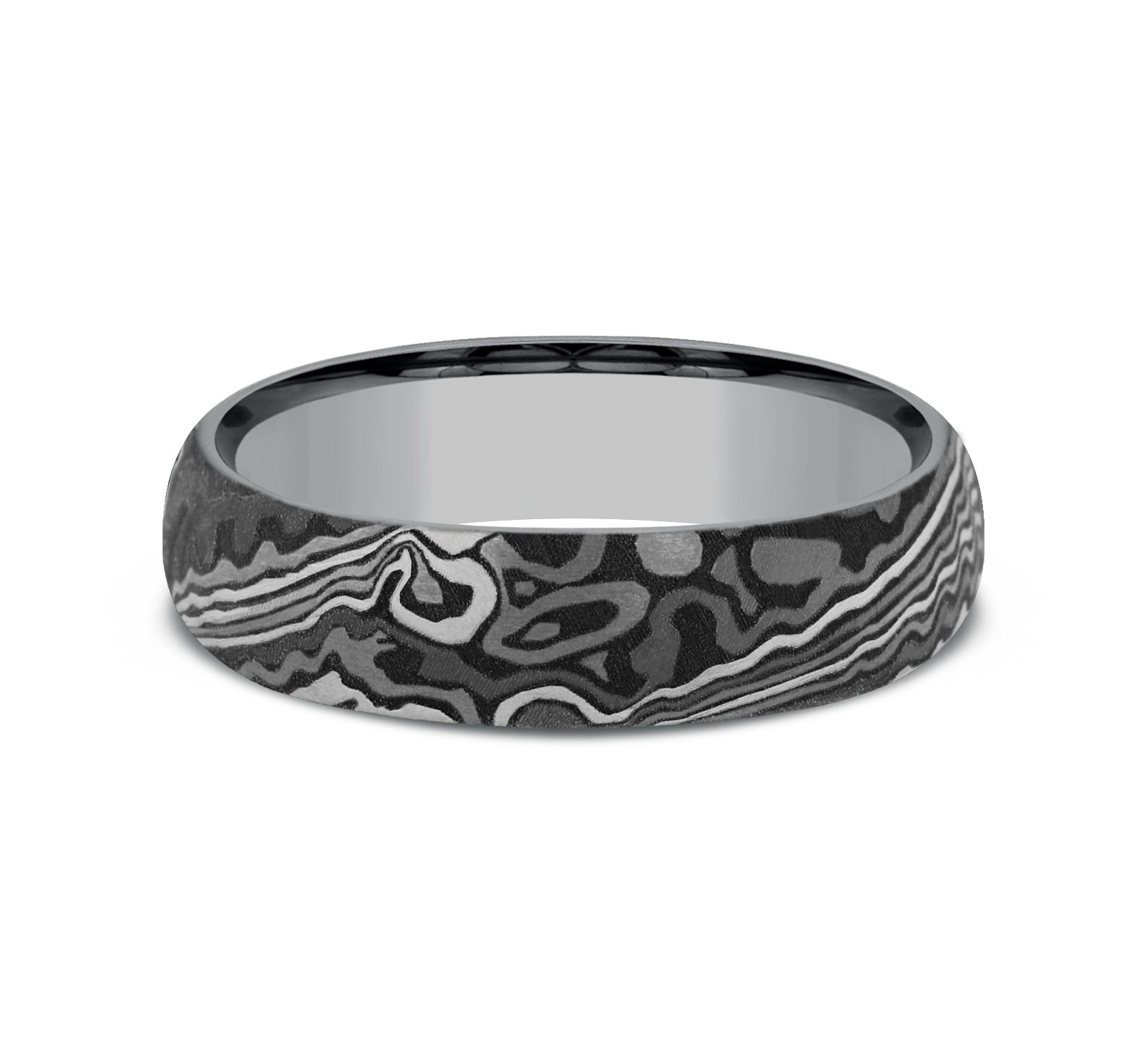 THE ACID ETCH 6mm, Comfort fit, Grey Tantalum, Unique Tamascus design