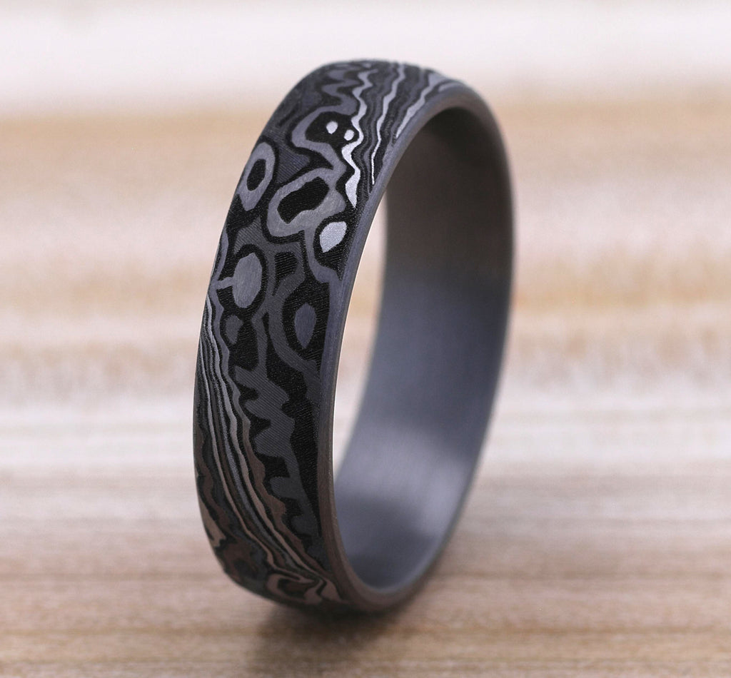 THE ACID ETCH 6mm, Comfort fit, Grey Tantalum, Unique Tamascus design