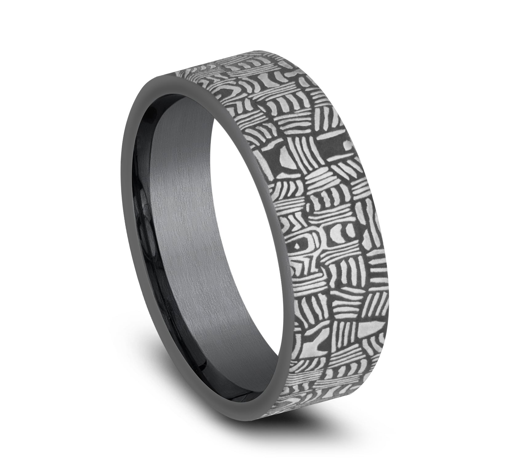 THE BASKET WEAVE 6.5mm, European comfort fit, Darkened Tantalum, Unique Tamascus design