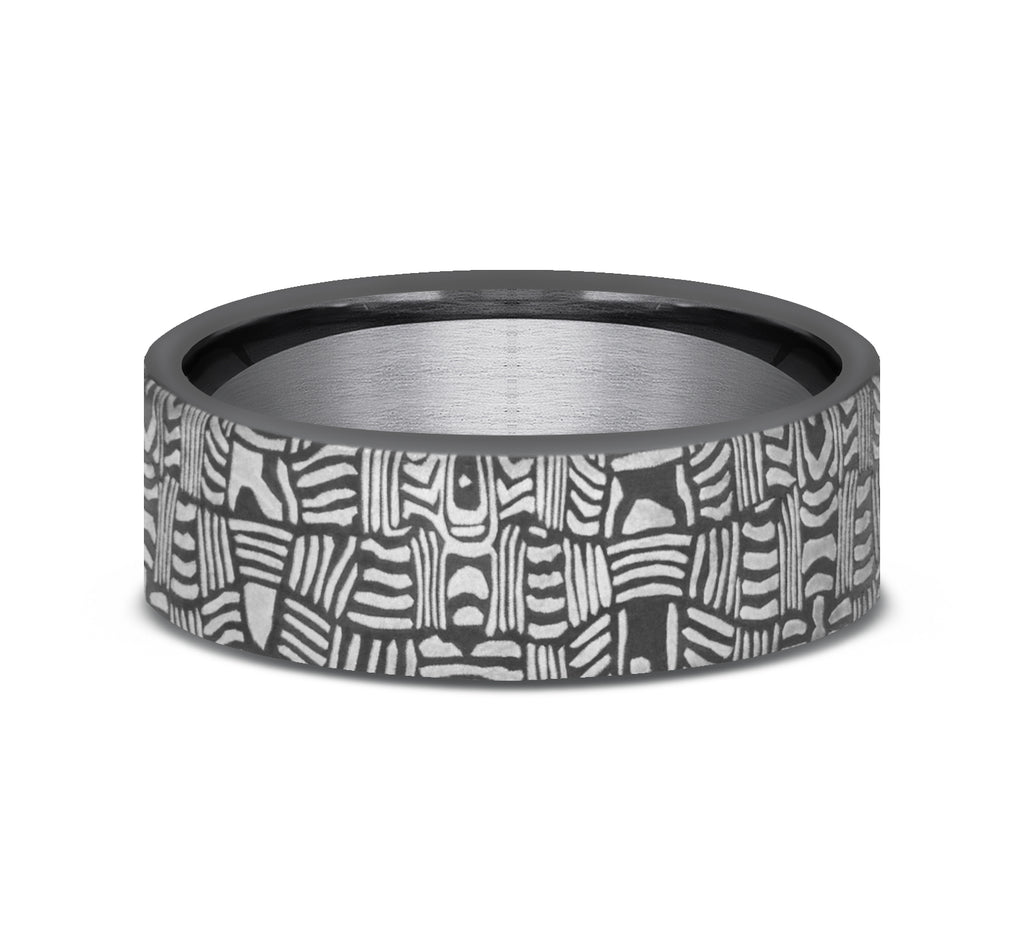 THE BASKET WEAVE 6.5mm, European comfort fit, Darkened Tantalum, Unique Tamascus design