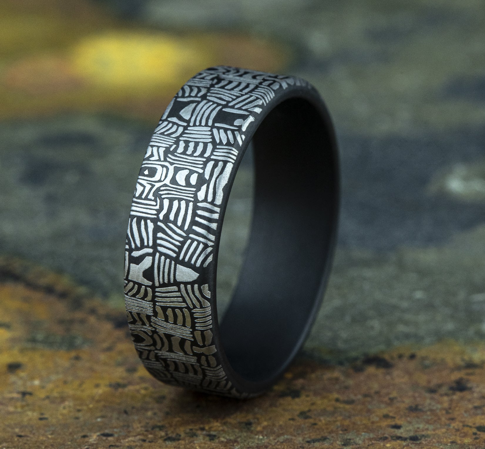 THE BASKET WEAVE 6.5mm, European comfort fit, Darkened Tantalum, Unique Tamascus design