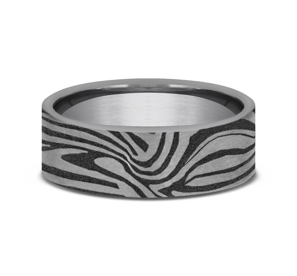 THE LAVA LAMP 7mm, European comfort fit, Grey Tantalum, Unique Tamascus design