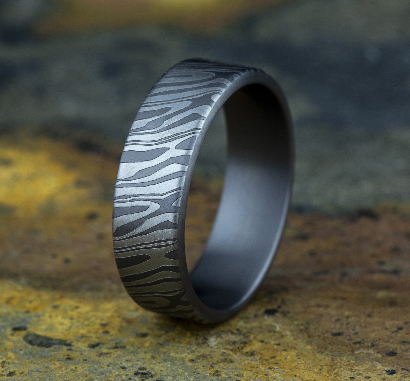 THE TIGER STRIPE 7mm, European comfort fit, Grey Tantalum, Unique Tamascus design