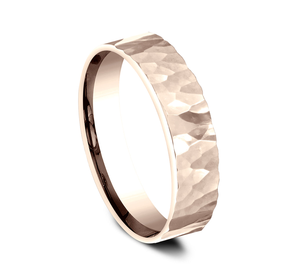 THE TAYLOR 5mm, Comfort fit, 14K Rose Gold, Hammered finish