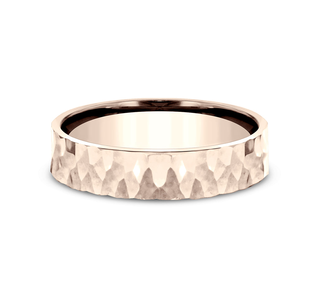 THE TAYLOR 5mm, Comfort fit, 14K Rose Gold, Hammered finish