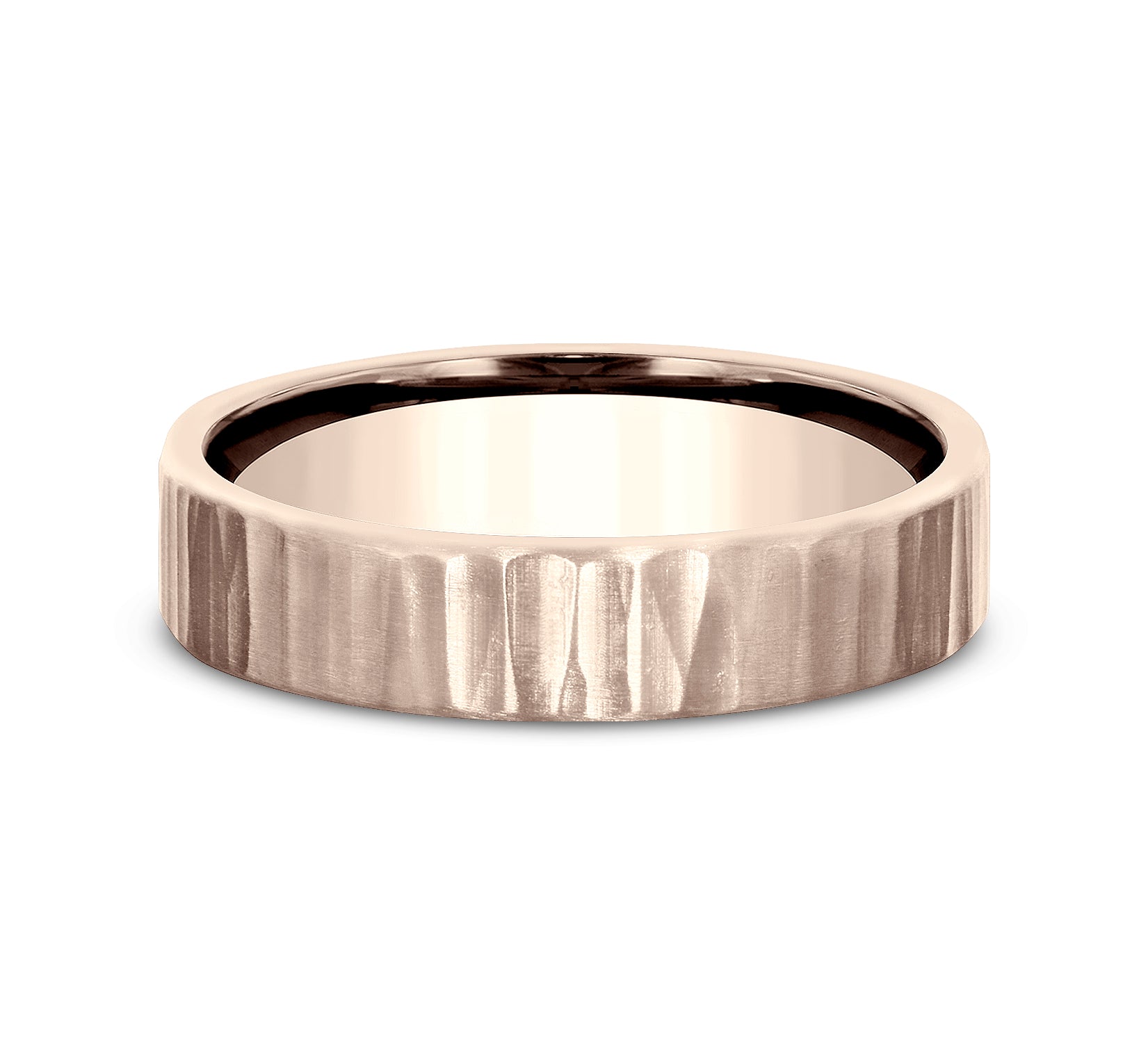 THE DREDGER 5mm, Comfort fit, 14K Rose Gold, Vertical hammered finish