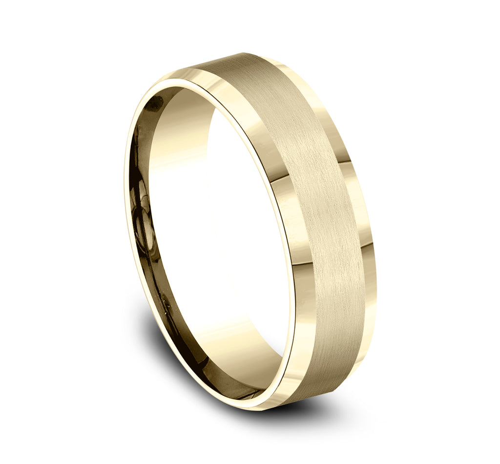 THE CHANCELLOR 6mm, Comfort fit, 14K Yellow Gold, Satin center, polished bevel edges