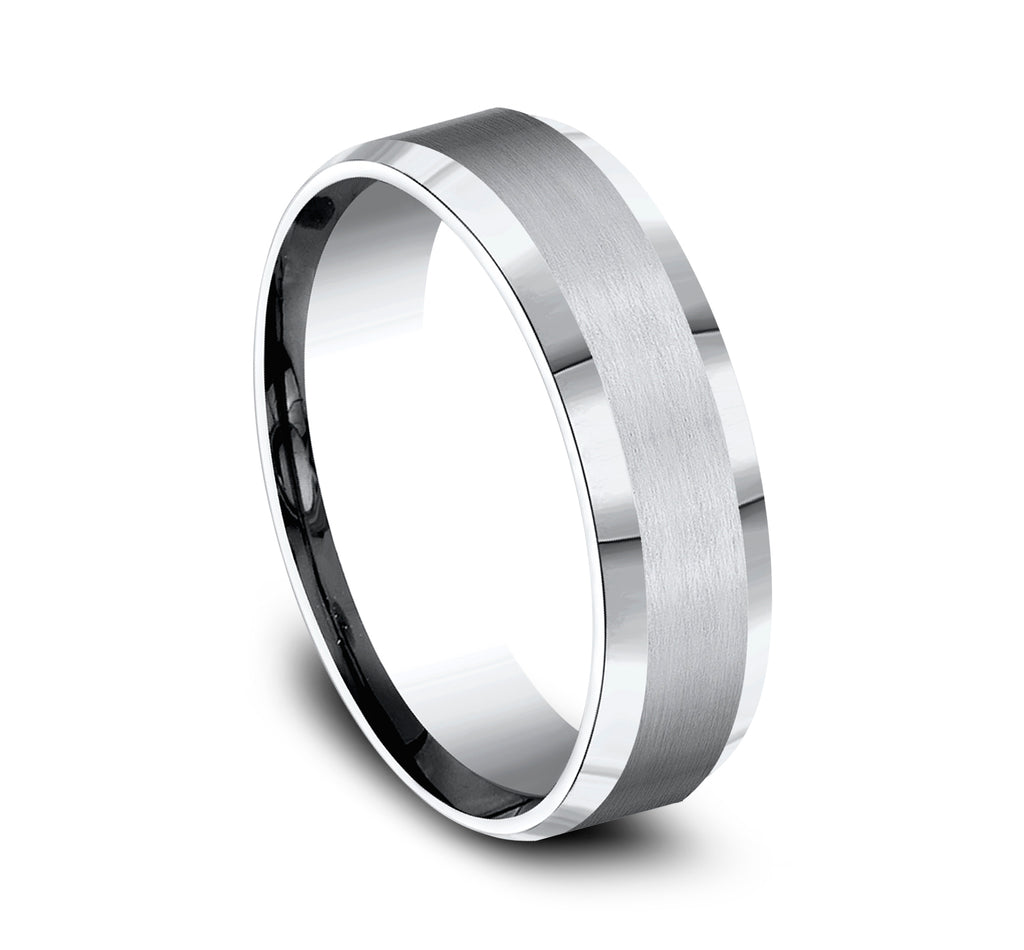 THE CHANCELLOR 6mm, Comfort fit, White Cobalt, Satin center, polished bevel edges