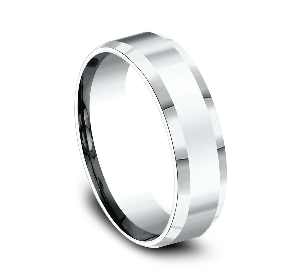 THE HIGHLAND 6mm, Comfort fit, 14K White Gold, High polished finish center and bevel edges
