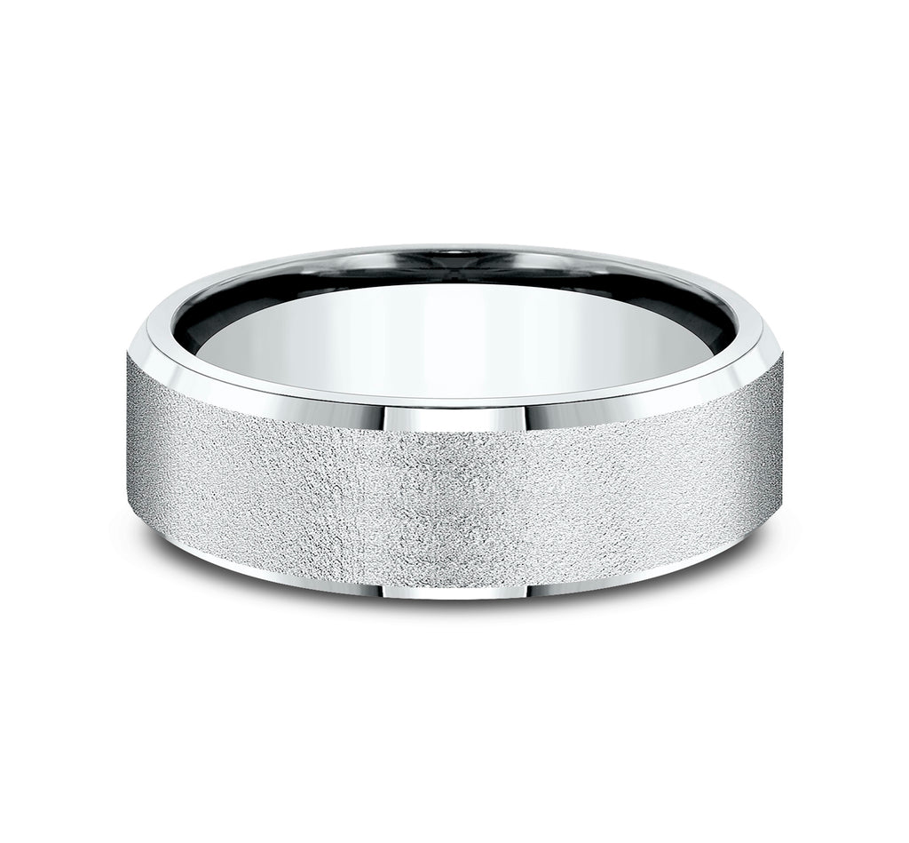 THE MAJOR 7mm, Comfort fit, 14K White Gold, Wire brush center, slightly beveled edges