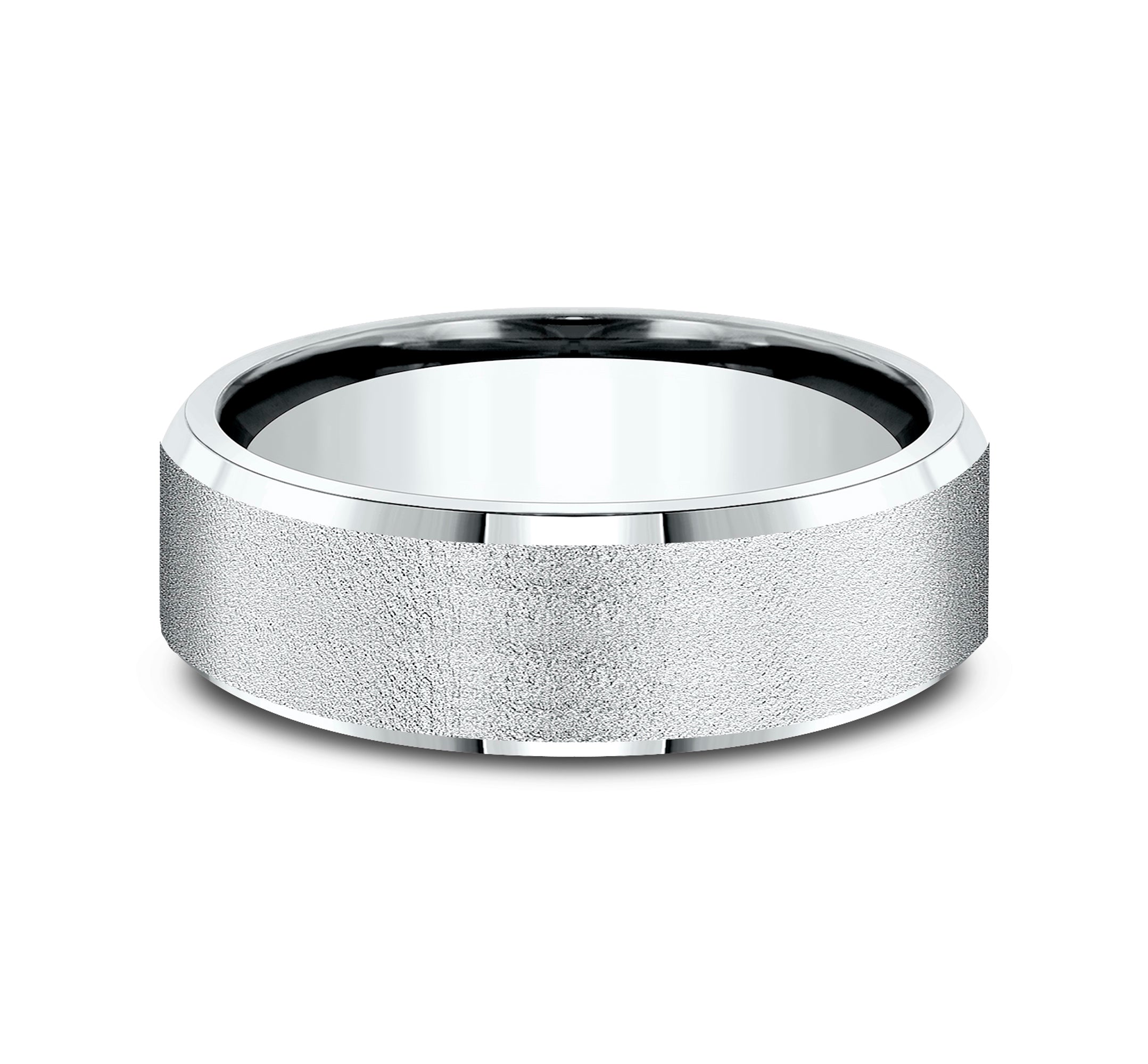 THE MAJOR 7mm, Comfort fit, 14K White Gold, Wire brush center, slightly beveled edges