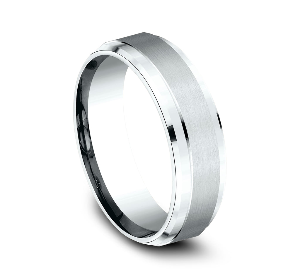 THE EXECUTIVE 7mm, Comfort fit, 14K White Gold, Satin center, polished bevel edges