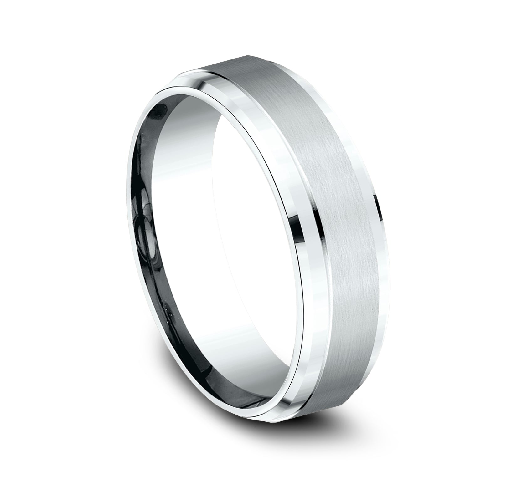THE EXECUTIVE 7mm, Comfort fit, 14K White Gold, Satin center, polished bevel edges