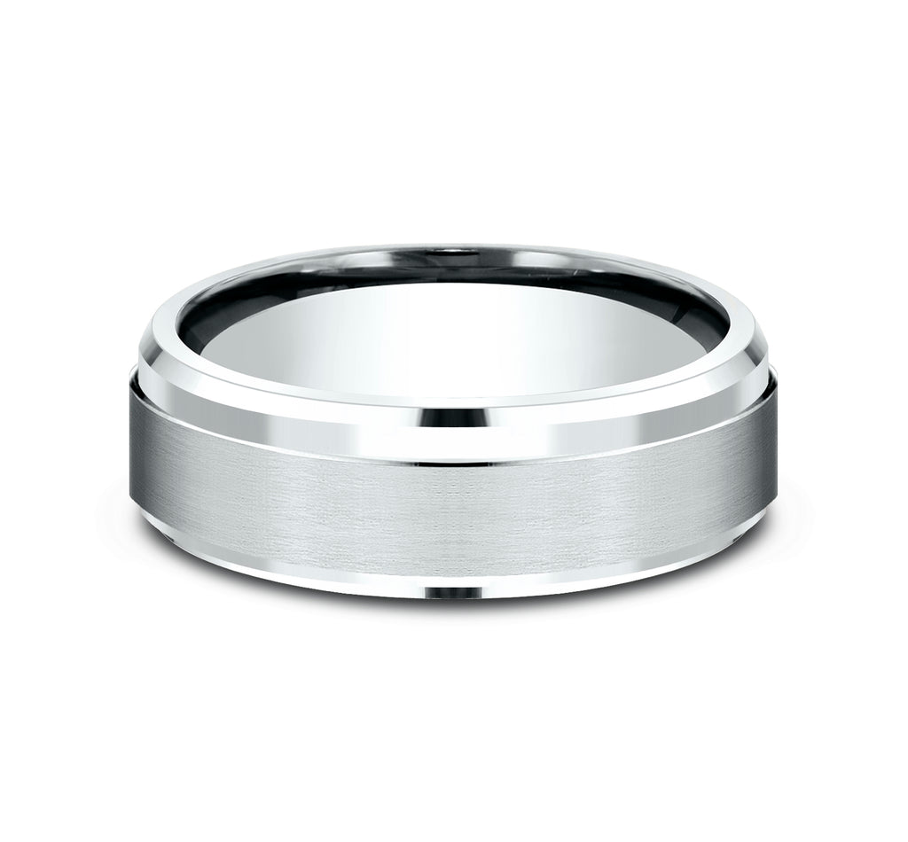 THE EXECUTIVE 7mm, Comfort fit, 14K White Gold, Satin center, polished bevel edges