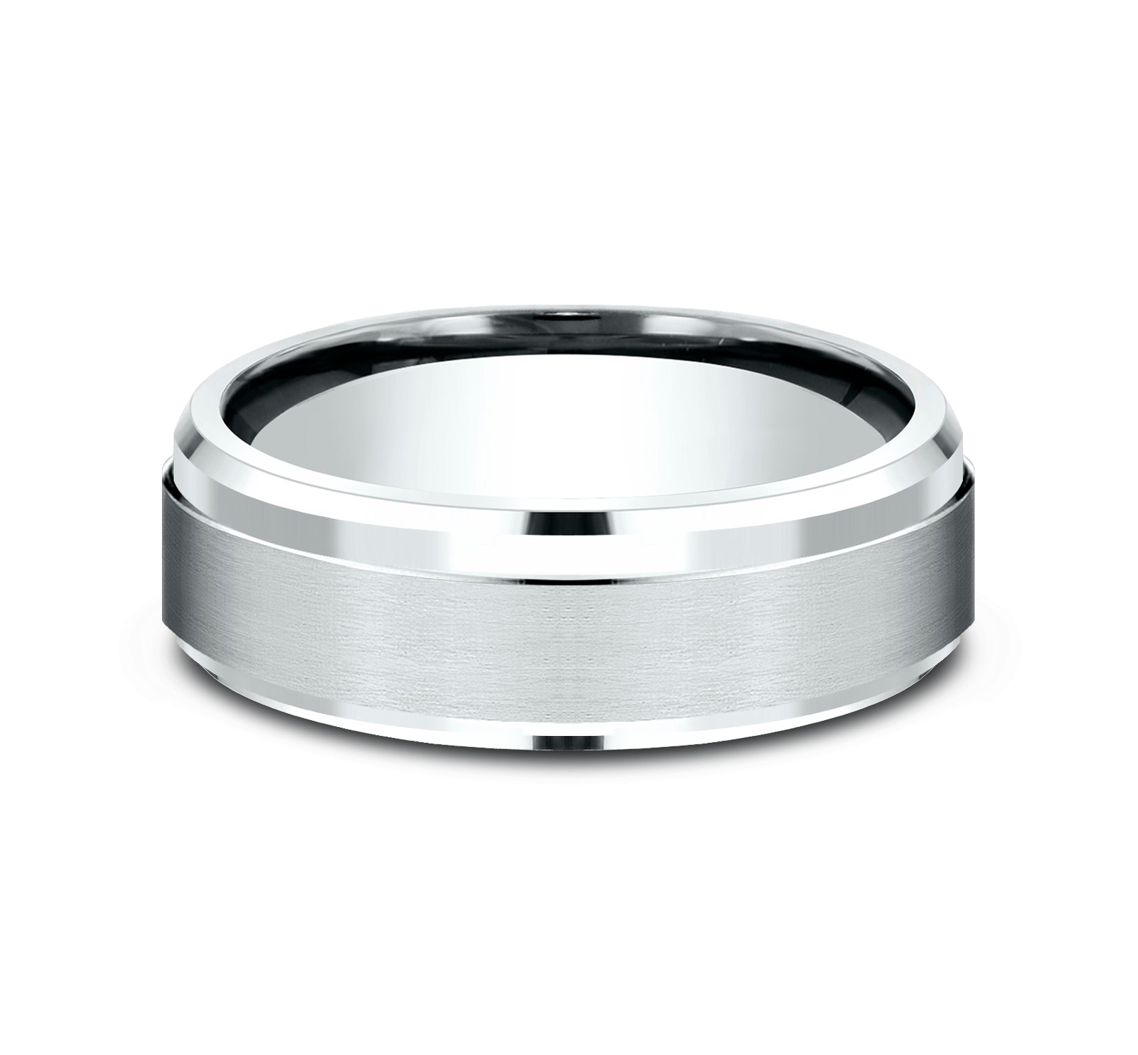 THE EXECUTIVE 7mm, Comfort fit, 14K White Gold, Satin center, polished bevel edges