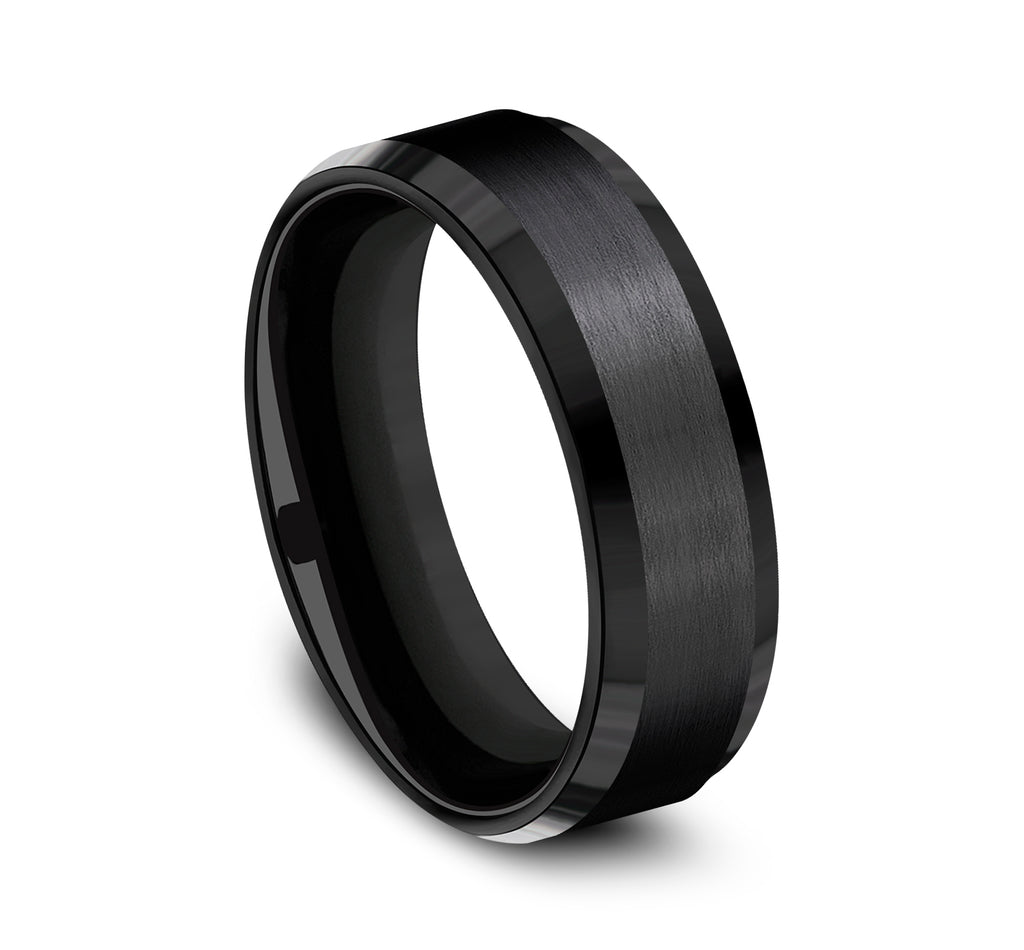 THE CHANCELLOR 7mm, Comfort fit, Black Titanium, Satin center, polished bevel edges