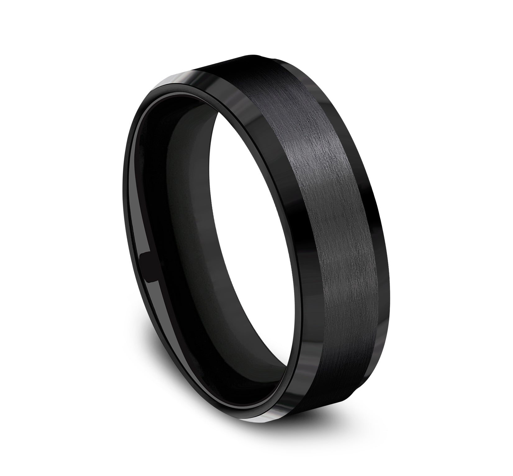 THE CHANCELLOR 7mm, Comfort fit, Black Titanium, Satin center, polished bevel edges