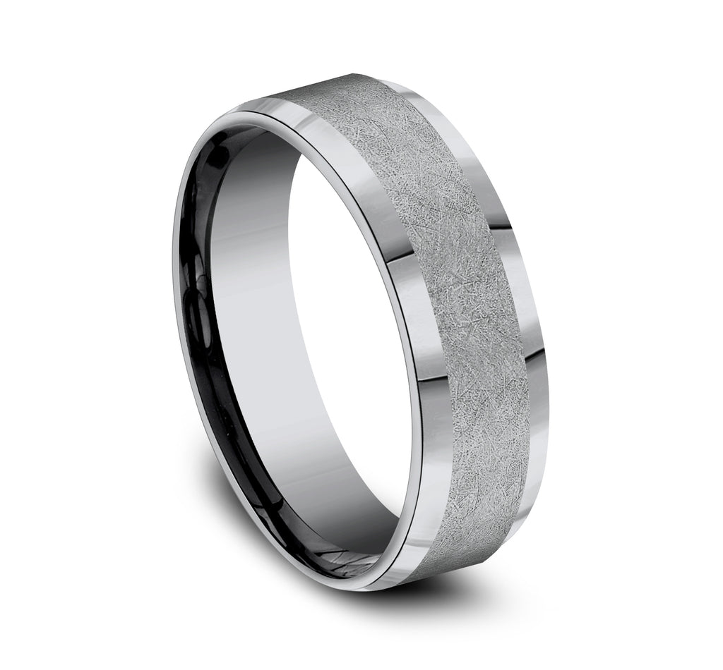 THE OFFICER 7mm, Comfort fit, Grey Tantalum, Swirl center, polished bevel edges