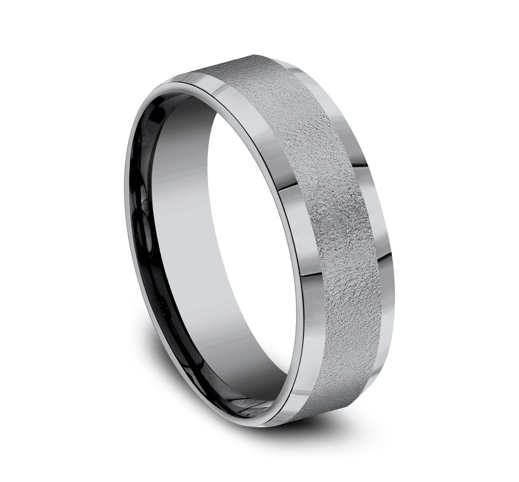 THE ALPHA 7mm, Comfort fit, Grey Tantalum, Wire brush center, bevel edges