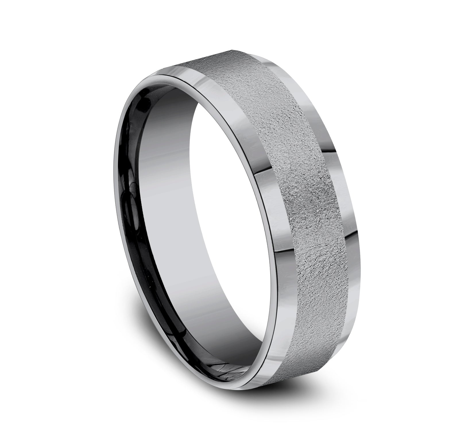 THE ALPHA 7mm, Comfort fit, Grey Tantalum, Wire brush center, bevel edges