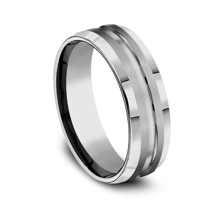 THE STEALTH 7mm, Comfort fit, Tungsten, Satin finish, polished concave center cut with polished bevel edges