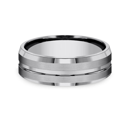 THE STEALTH 7mm, Comfort fit, Tungsten, Satin finish, polished concave center cut with polished bevel edges